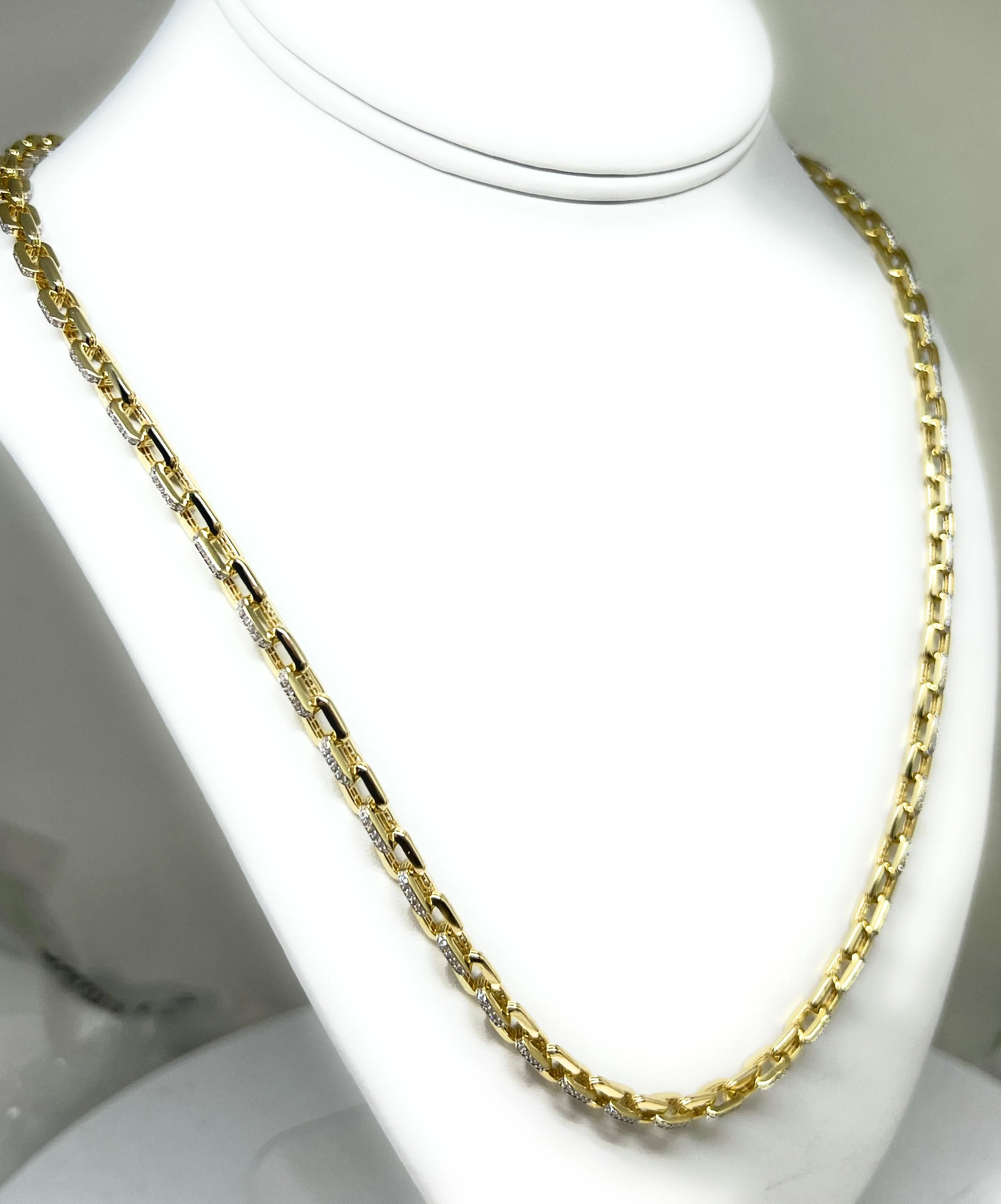 10k Solid Gold MONACO HERMES LINK CAVO ALTERNATE CZ Chain WITH CZ LOCK 18-26 inch 5mm (SEMI-HOLLOW) - Image 7