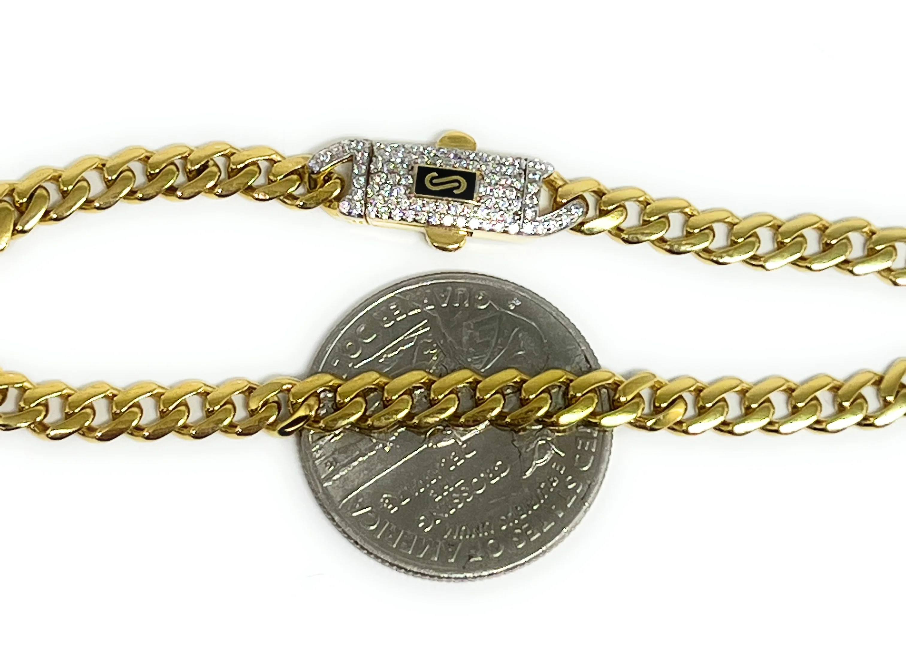 10k Solid Gold Monaco Miami Cuban Link Brracelet 7 inch 5mm SWAROVSKI CZ Lock (Semi-Hollow) - Image 3