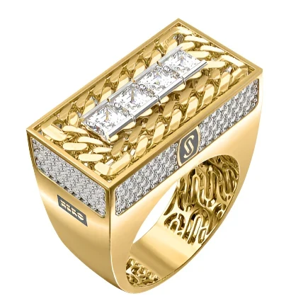 10k Solid Gold MONACO NERO CZ MENS CUBAN LINK RING (NERO 4)