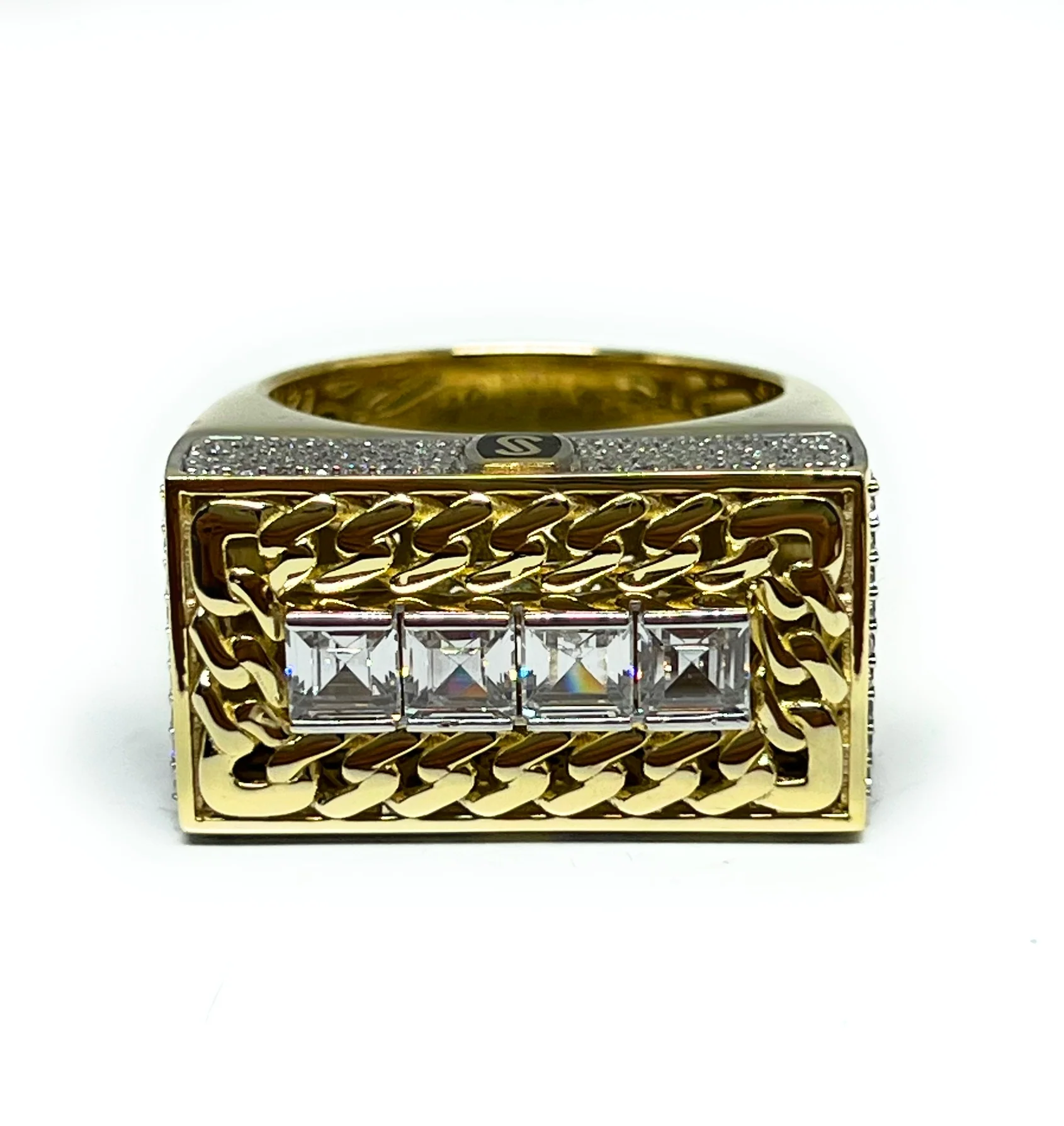 10k Solid Gold MONACO NERO CZ MENS CUBAN LINK RING (NERO 4) - Image 4