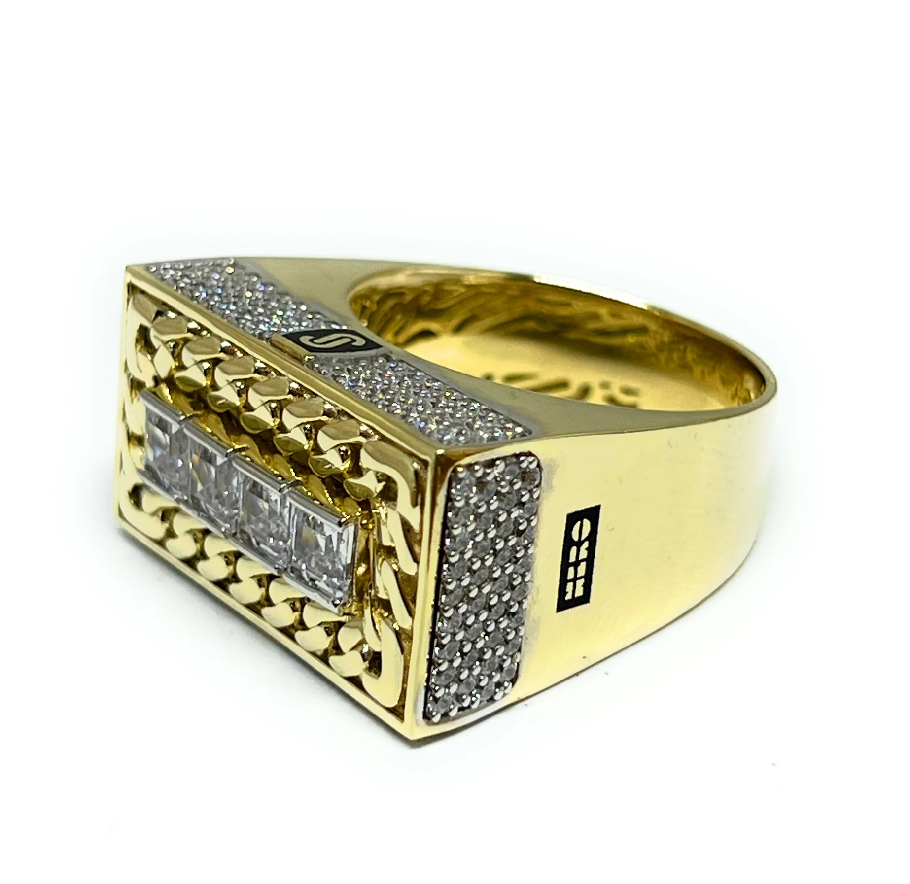 10k Solid Gold MONACO NERO CZ MENS CUBAN LINK RING (NERO 4) - Image 5