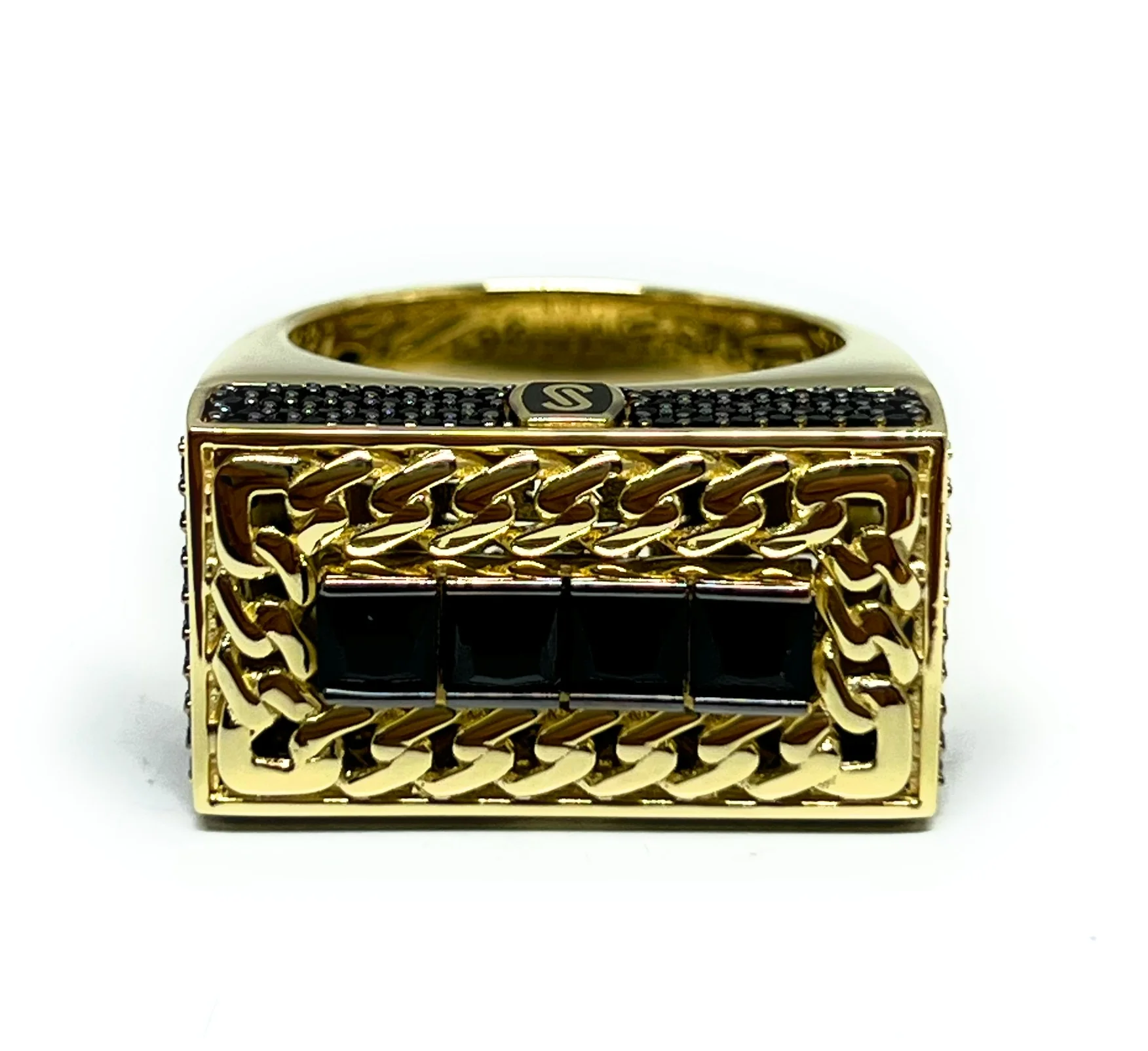 10k Solid Gold MONACO NERO CZ MENS CUBAN LINK RING (NERO 4) - Image 8