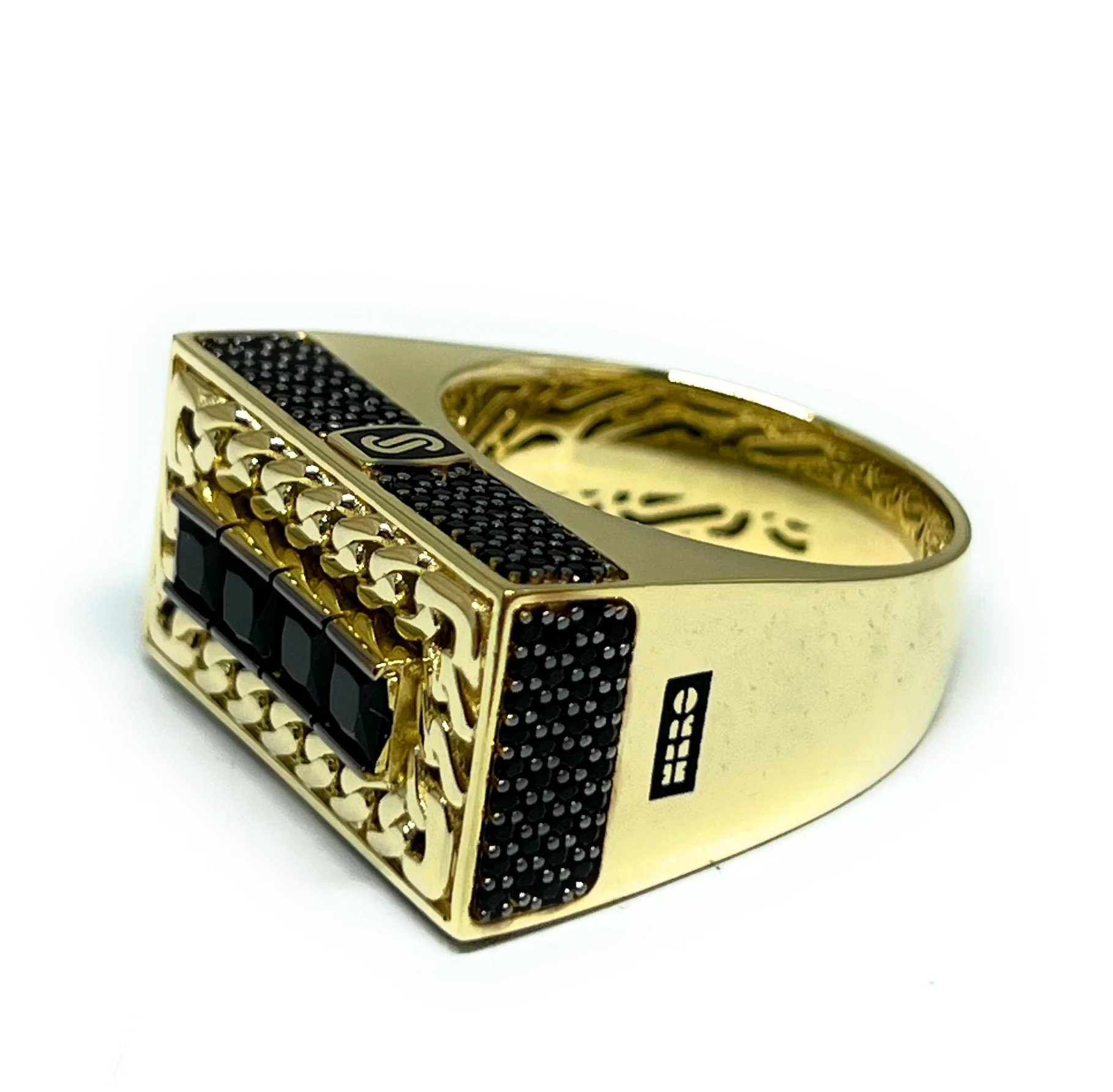 10k Solid Gold MONACO NERO CZ MENS CUBAN LINK RING (NERO 4) - Image 9