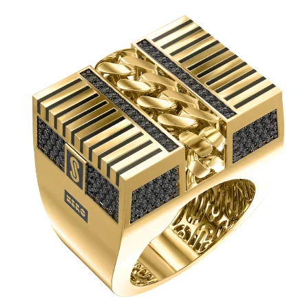 10k Solid Gold MONACO NERO CZ MENS CUBAN LINK SQUARE RING (NERO 13) - Image 3