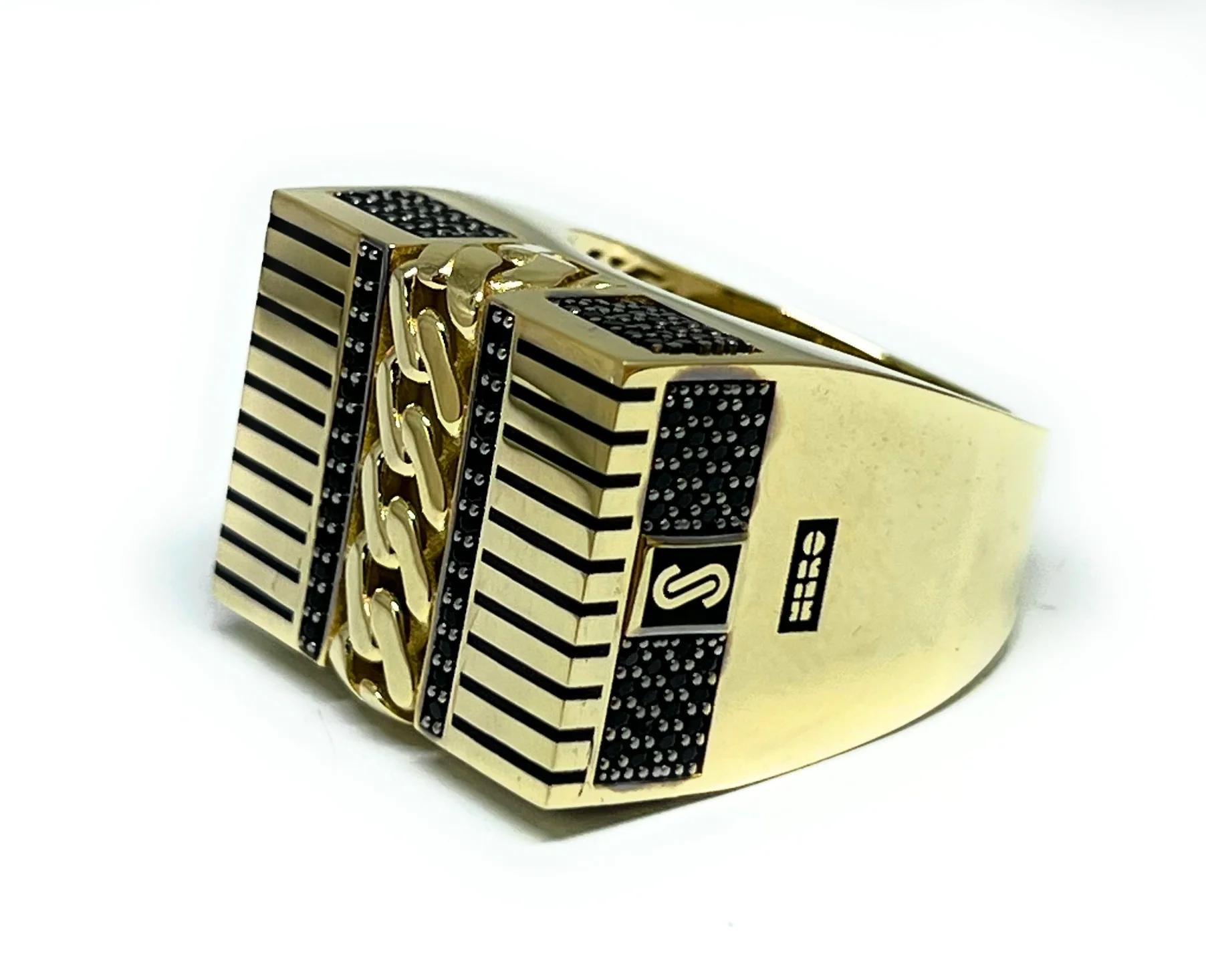 10k Solid Gold MONACO NERO CZ MENS CUBAN LINK SQUARE RING (NERO 13) - Image 9