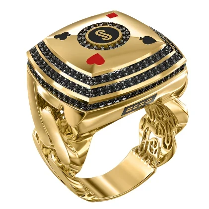 10k Solid Gold MONACO NERO CZ MENS FOUR SUITS CARD RING (NERO 10) - Image 3
