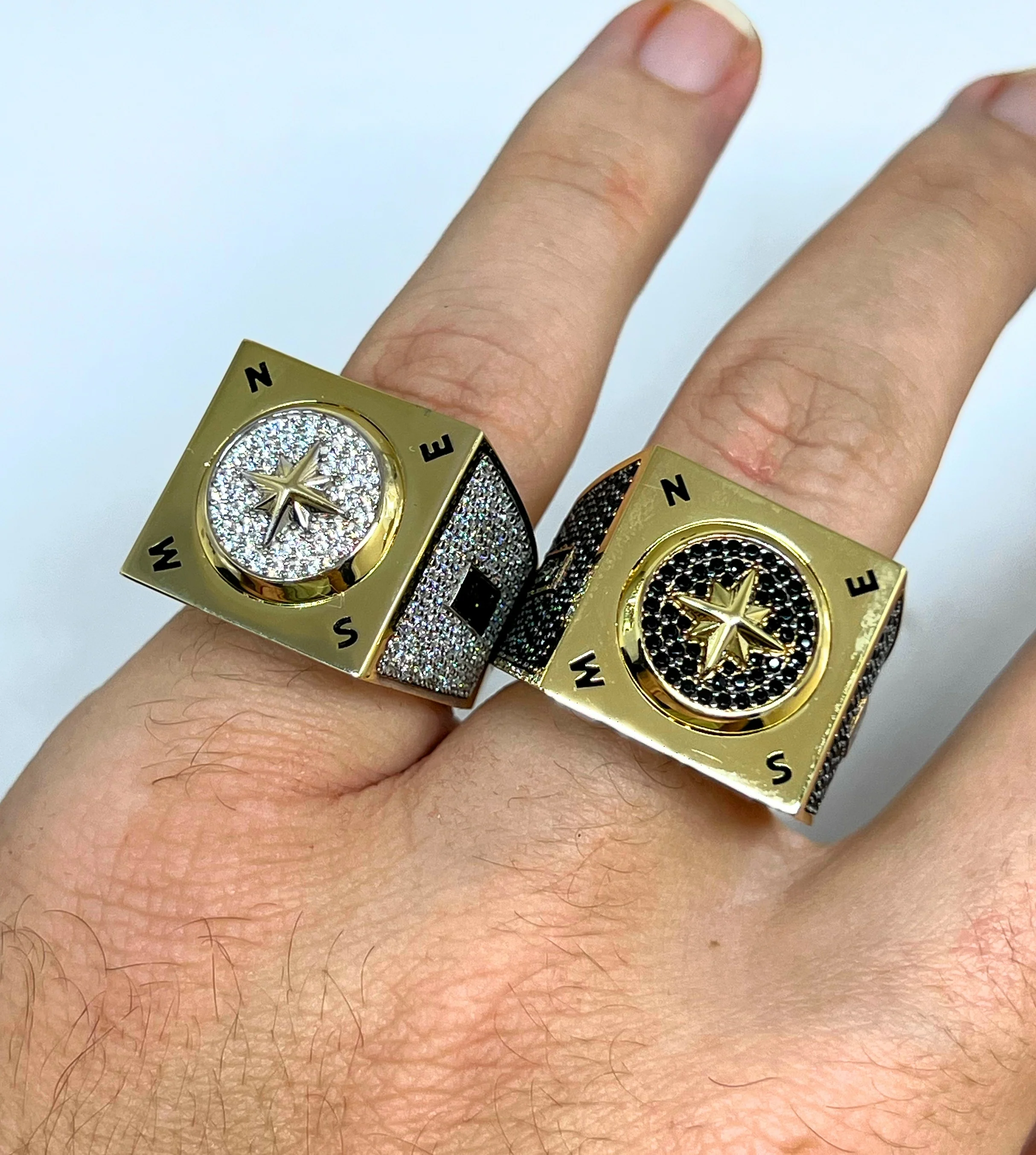 10k Solid Gold MONACO NERO CZ MENS MARITIME COMPASS RING (NERO 3) - Image 10