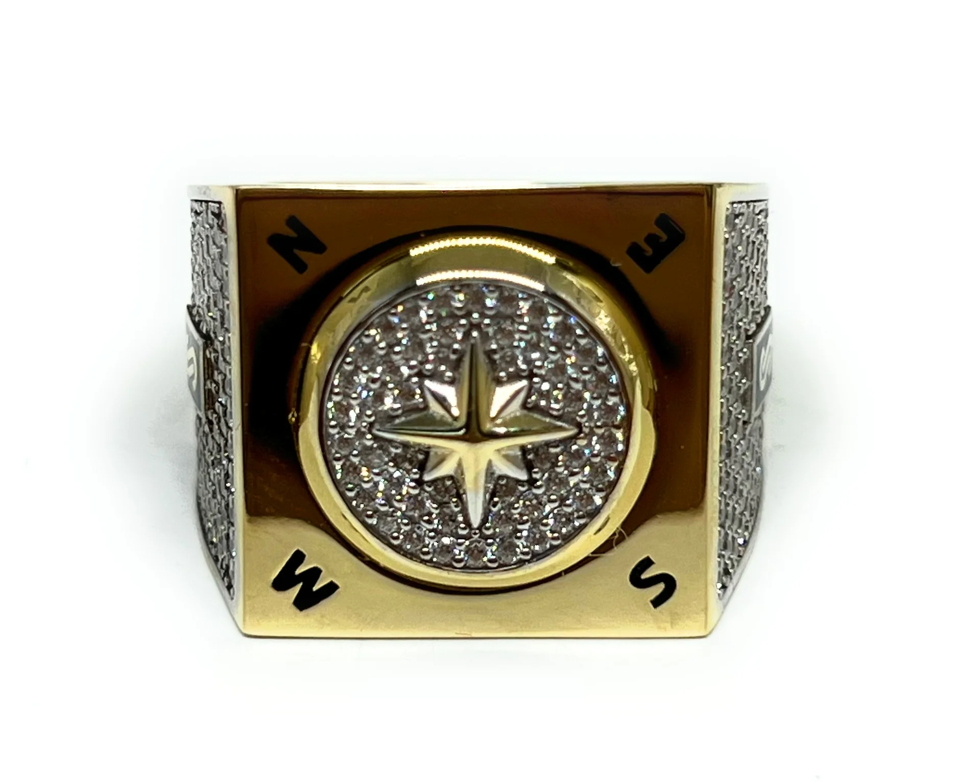10k Solid Gold MONACO NERO CZ MENS MARITIME COMPASS RING (NERO 3) - Image 4