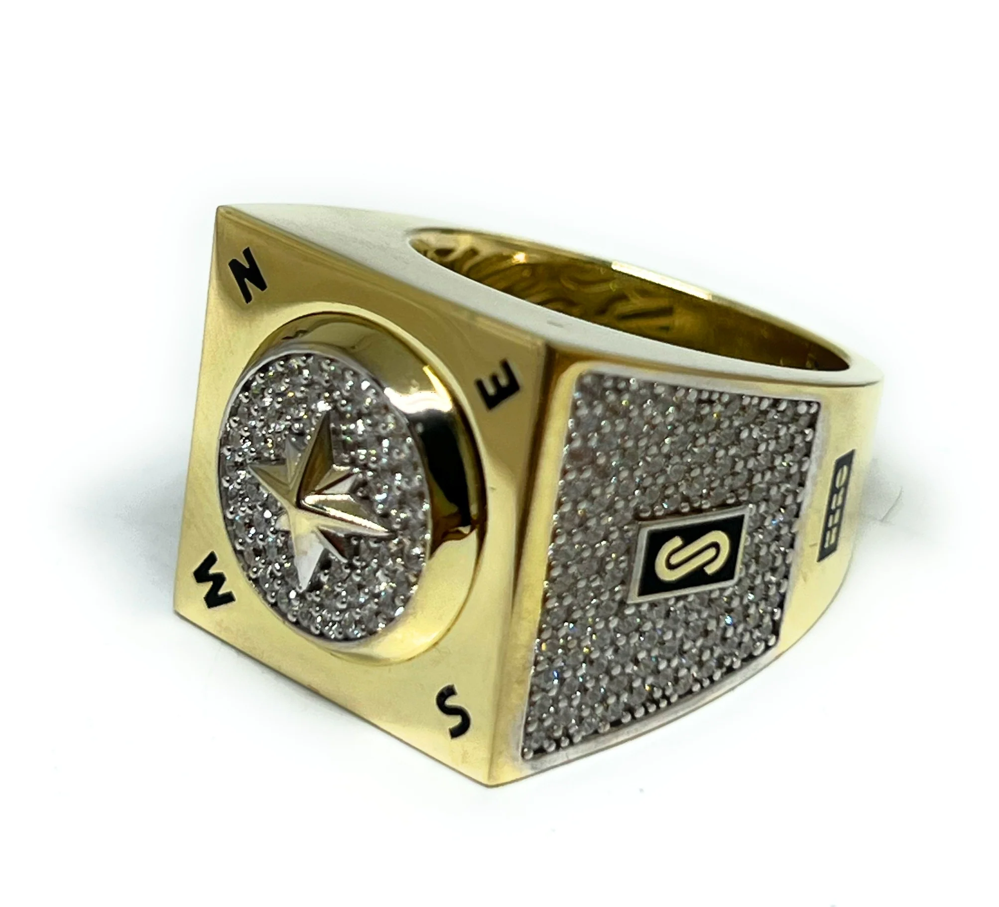 10k Solid Gold MONACO NERO CZ MENS MARITIME COMPASS RING (NERO 3) - Image 5