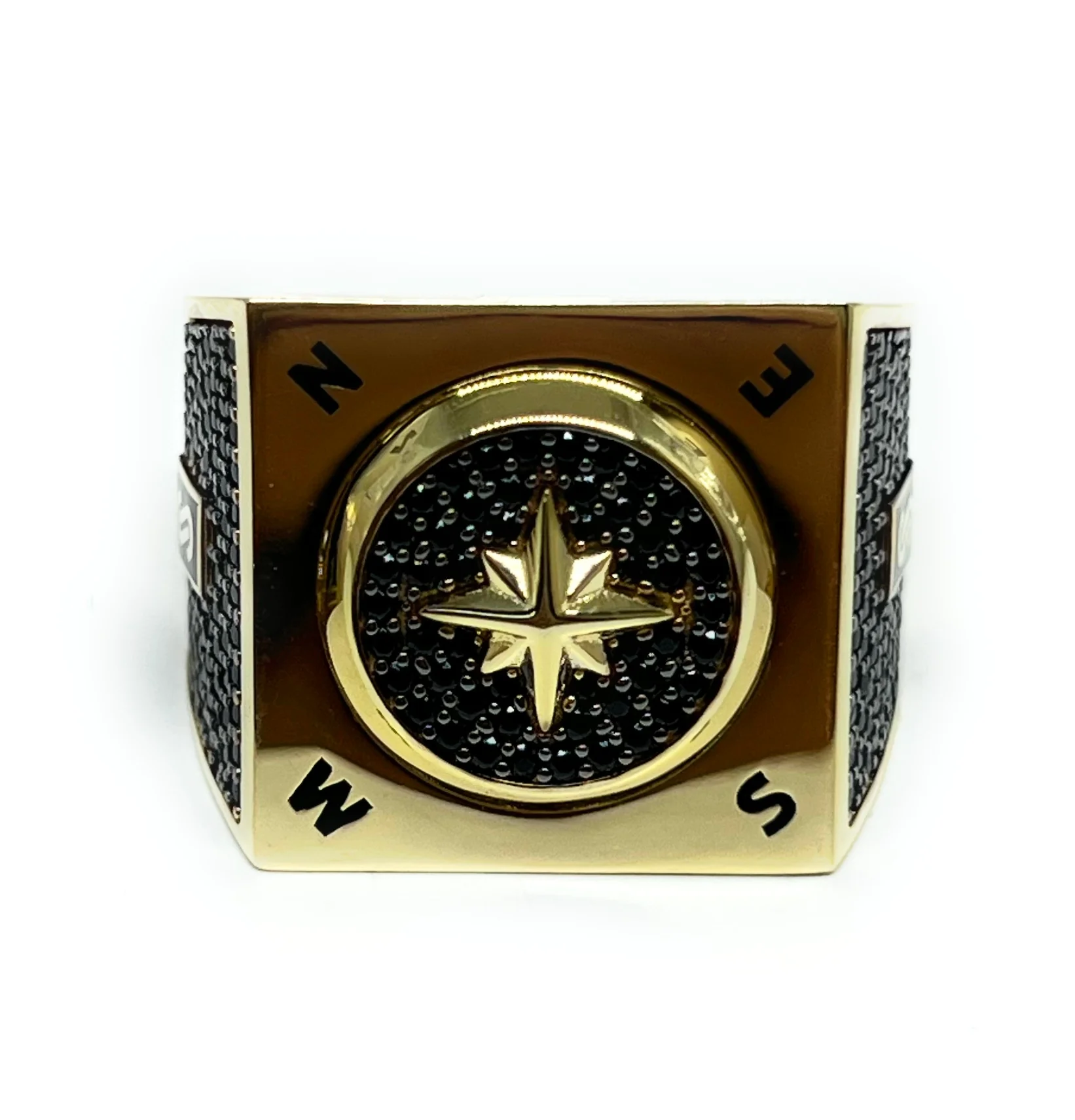 10k Solid Gold MONACO NERO CZ MENS MARITIME COMPASS RING (NERO 3) - Image 7