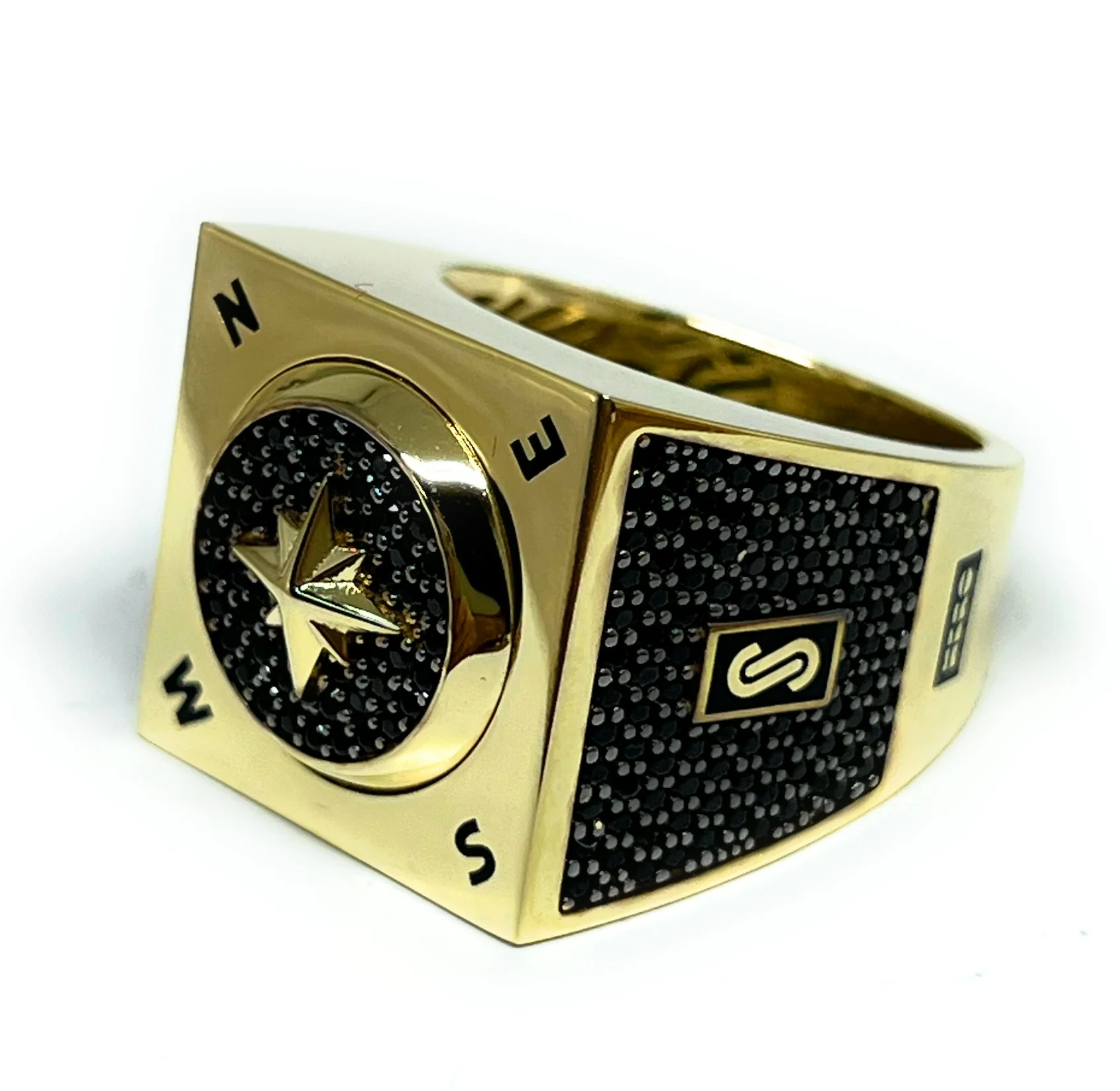 10k Solid Gold MONACO NERO CZ MENS MARITIME COMPASS RING (NERO 3) - Image 8