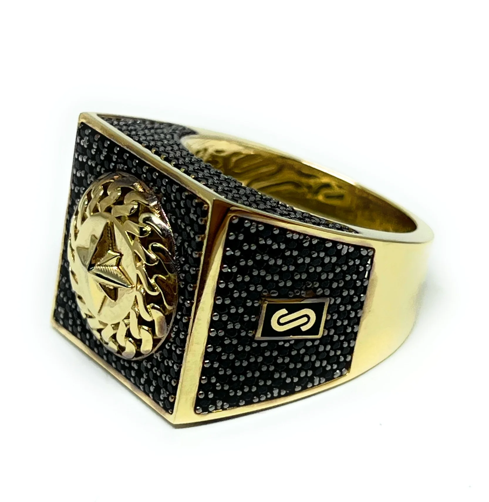 10k Solid Gold MONACO NERO CZ MENS MARITIME COMPASS RING (NERO 6) - Image 9