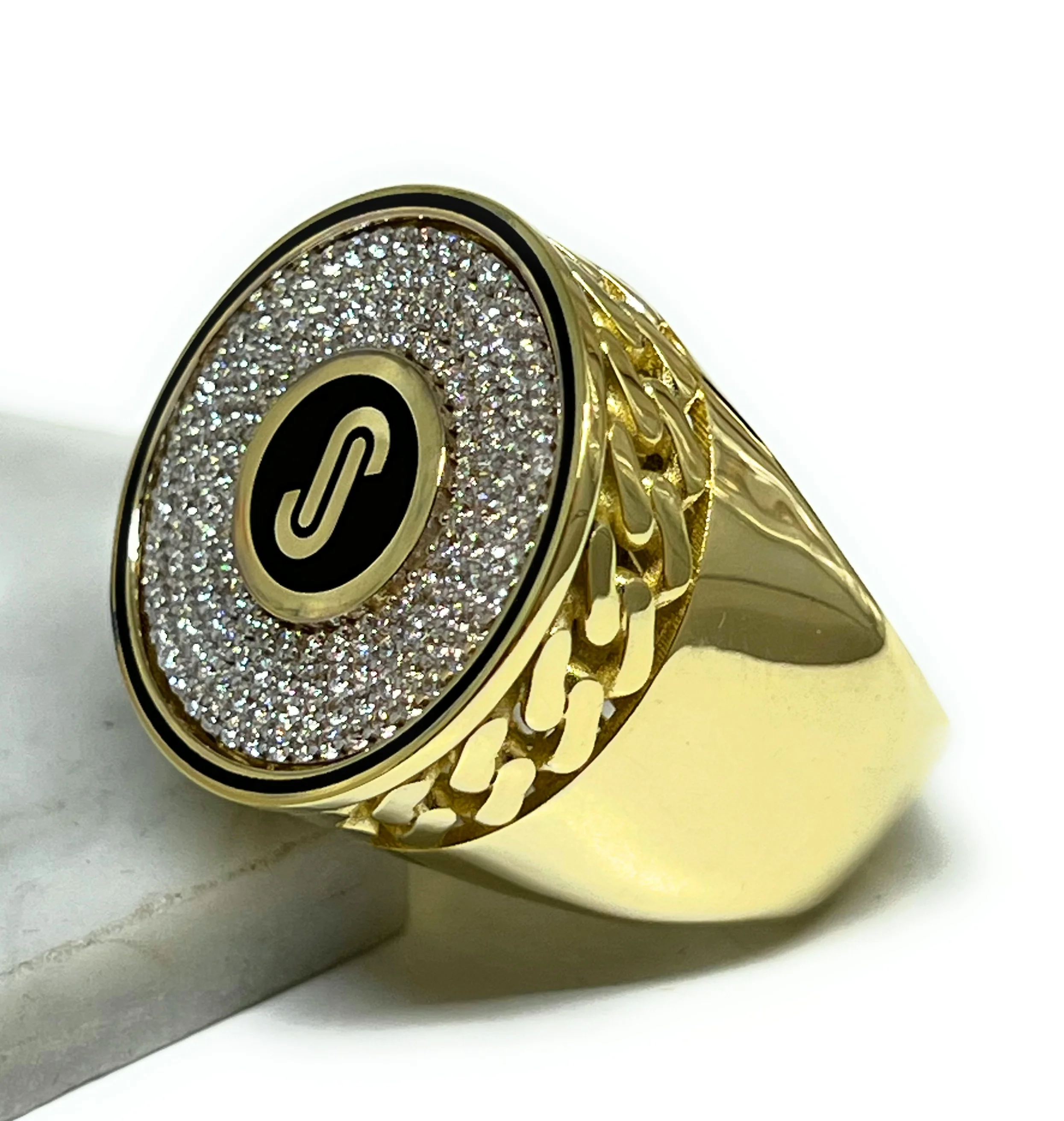 10k Solid Gold MONACO NERO CZ MENS ROUND FLAT TOP RING (NERO 11) - Image 4