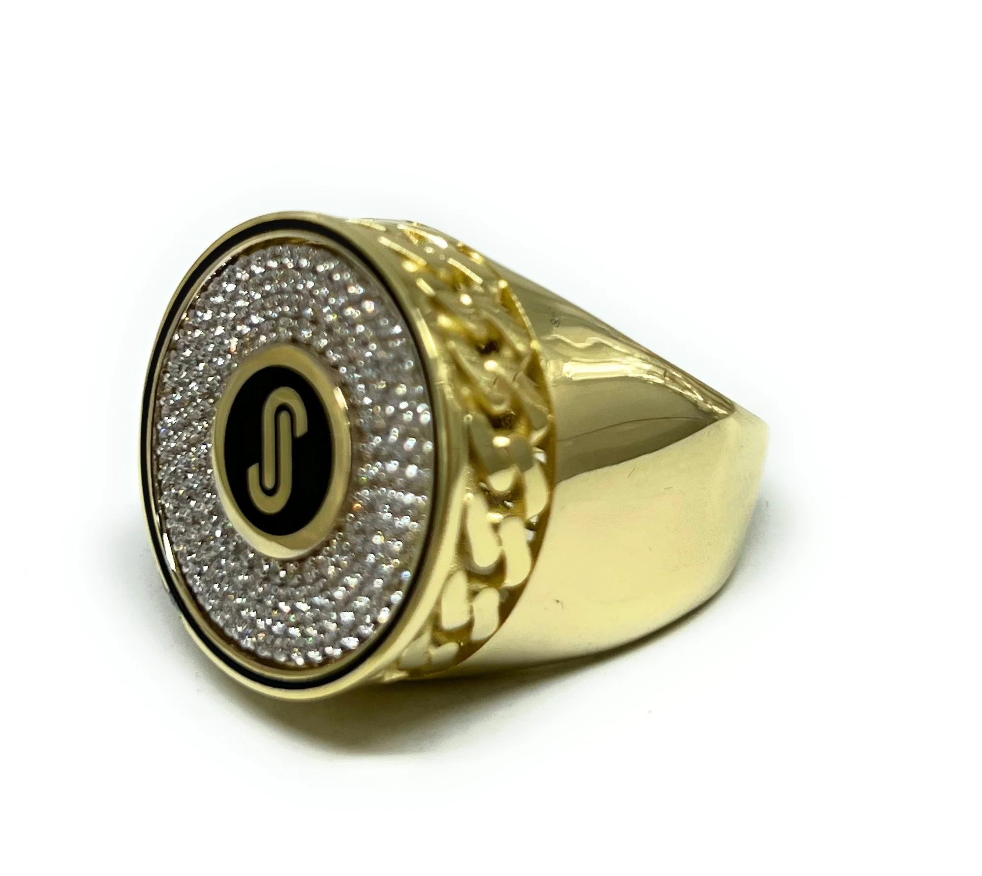 10k Solid Gold MONACO NERO CZ MENS ROUND FLAT TOP RING (NERO 11) - Image 8