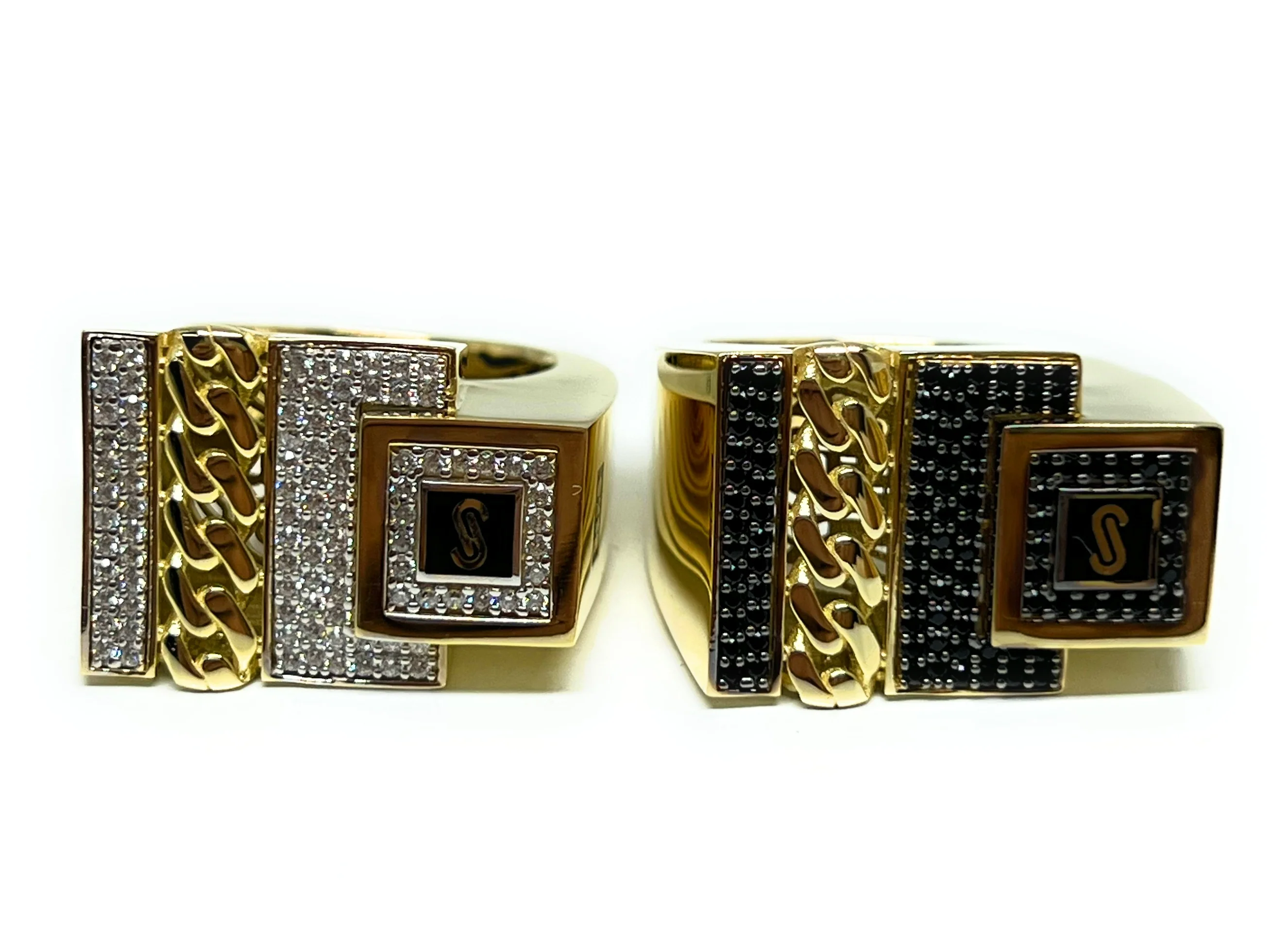 10k Solid Gold MONACO NERO CZ MENS SQUARE CUBAN LINK RING (NERO 15) - Image 2