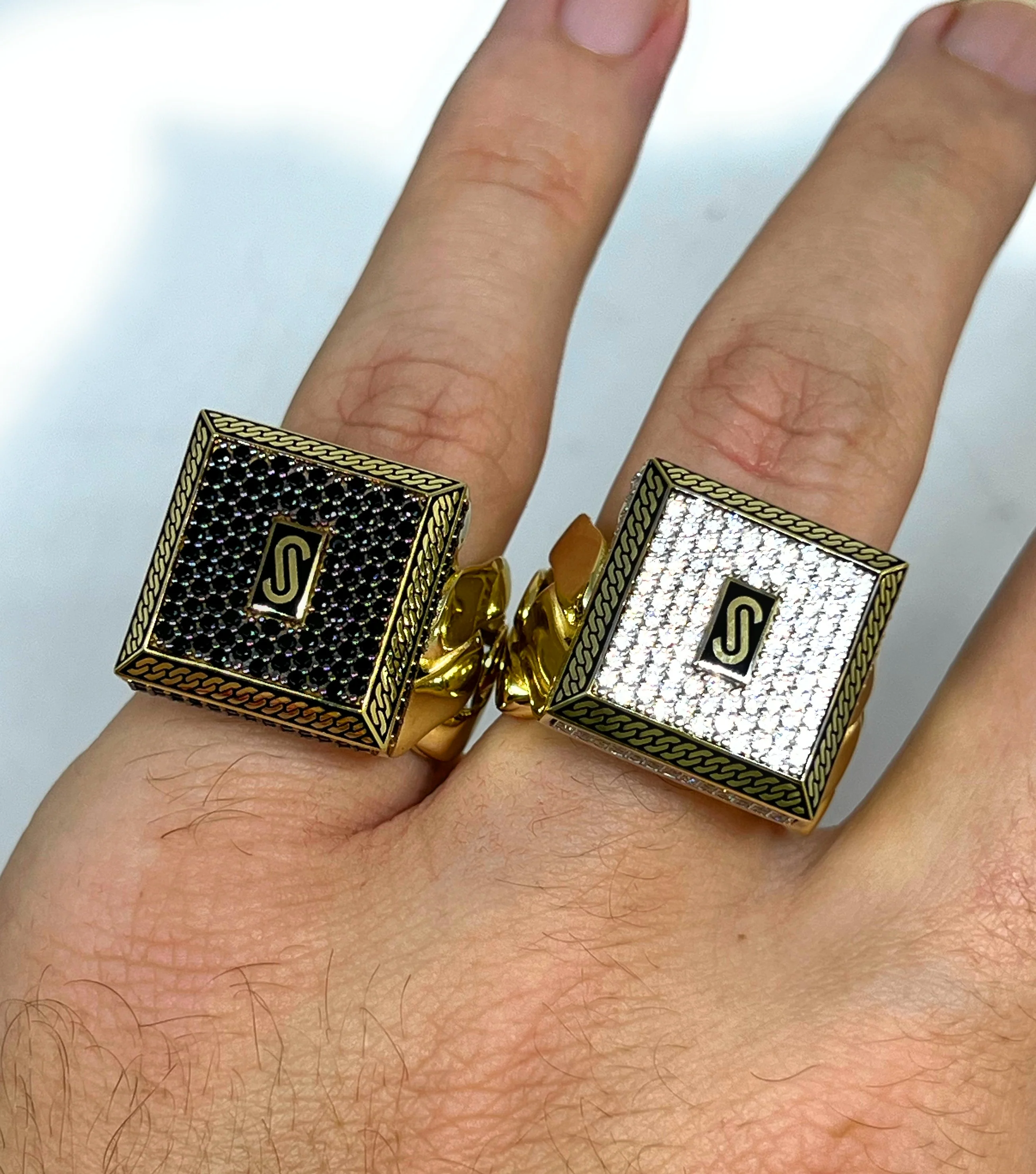 10k Solid Gold MONACO NERO CZ MENS SQUARE CUBAN LINK RING (NERO 2) - Image 10