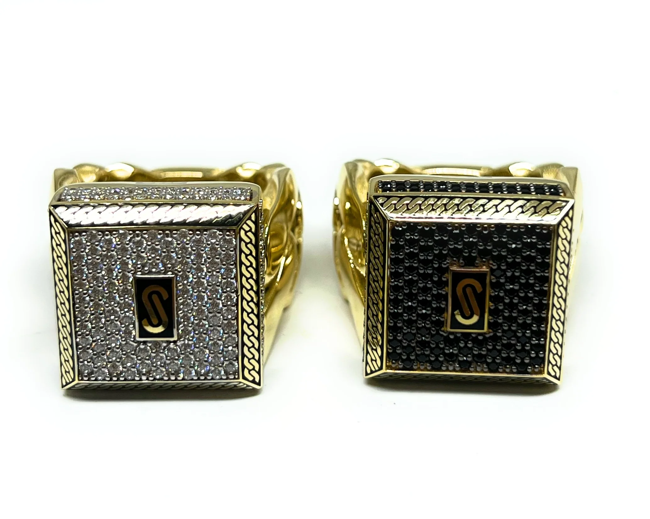 10k Solid Gold MONACO NERO CZ MENS SQUARE CUBAN LINK RING (NERO 2) - Image 3