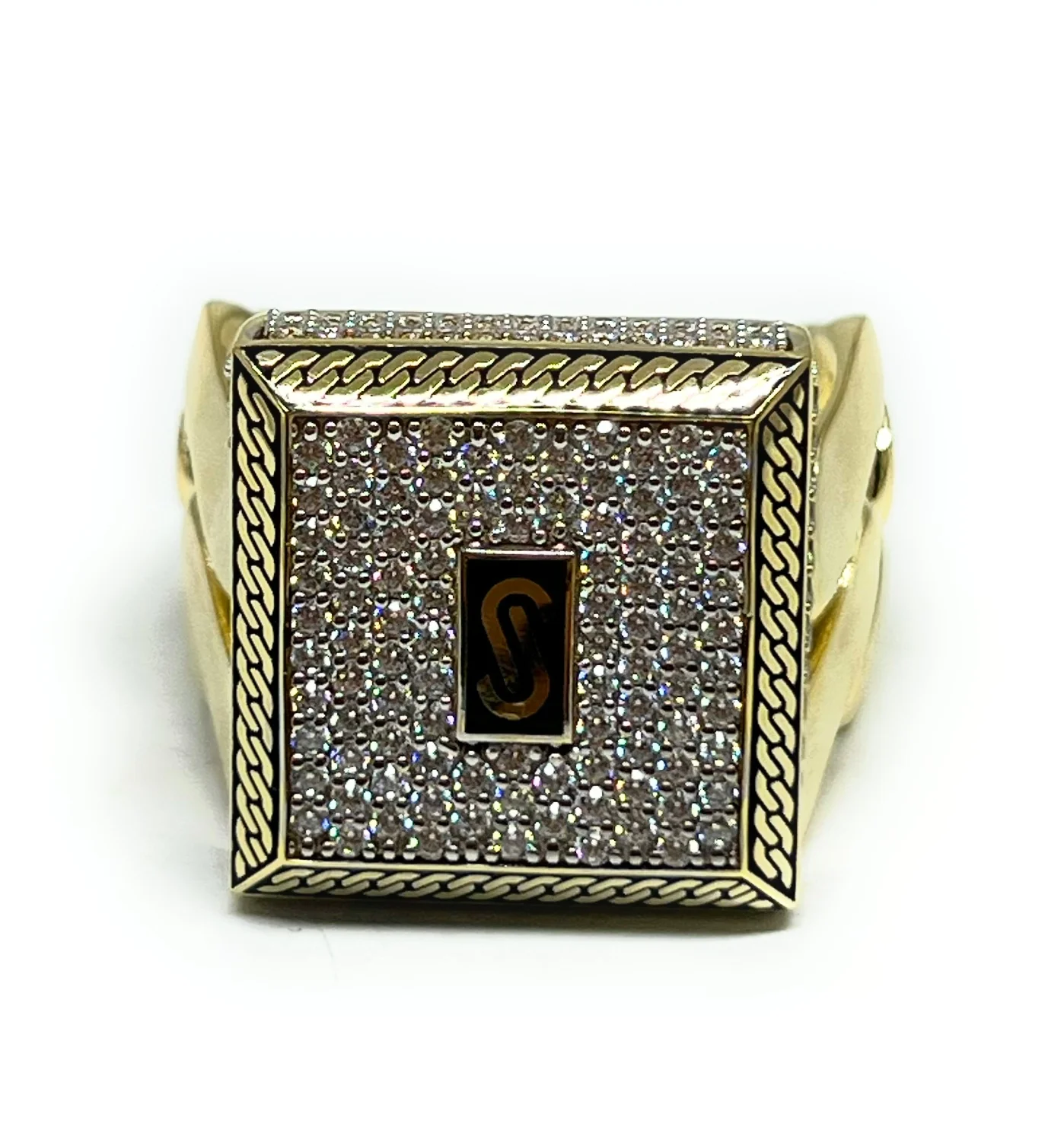 10k Solid Gold MONACO NERO CZ MENS SQUARE CUBAN LINK RING (NERO 2) - Image 4