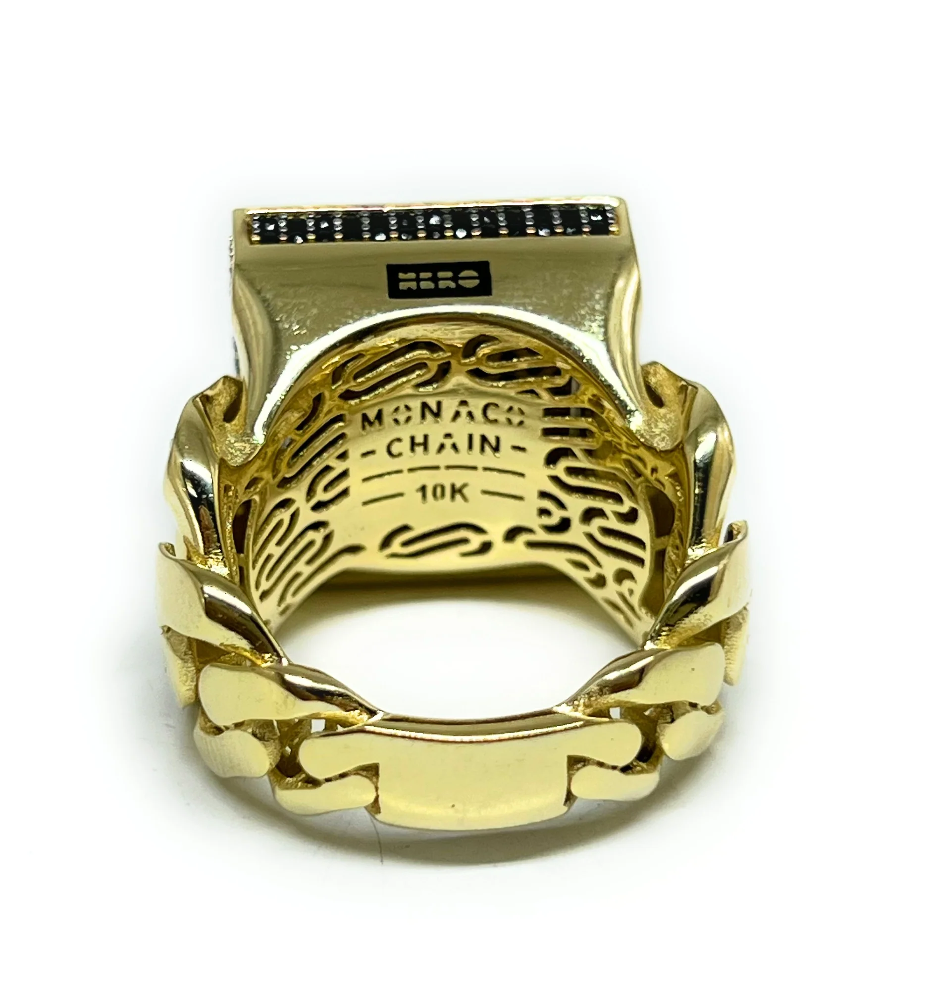 10k Solid Gold MONACO NERO CZ MENS SQUARE CUBAN LINK RING (NERO 2) - Image 9