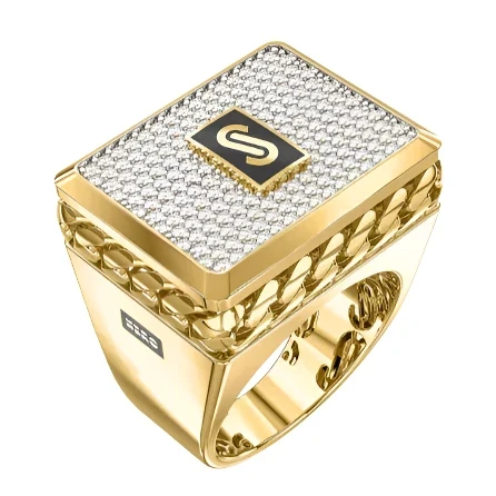10k Solid Gold MONACO NERO CZ MENS SQUARE RING (NERO 1)