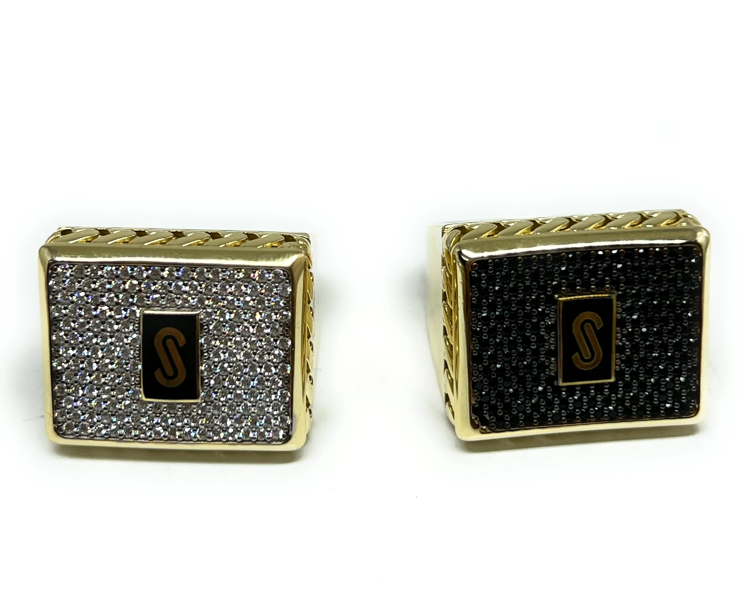10k Solid Gold MONACO NERO CZ MENS SQUARE RING (NERO 1) - Image 2