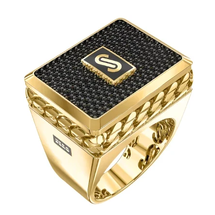 10k Solid Gold MONACO NERO CZ MENS SQUARE RING (NERO 1) - Image 3
