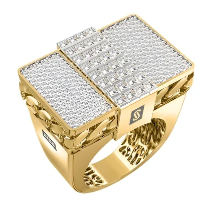 10k Solid Gold MONACO NERO CZ MENS SQUARE RING (NERO 12)