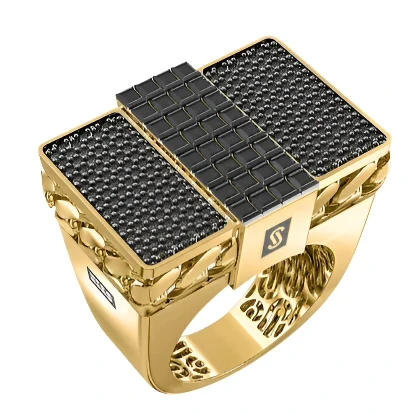 10k Solid Gold MONACO NERO CZ MENS SQUARE RING (NERO 12) - Image 3
