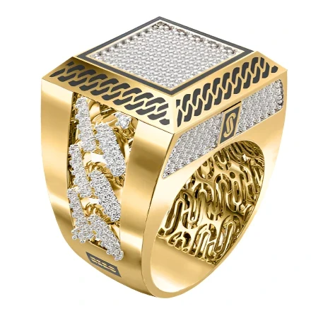 10k Solid Gold MONACO NERO CZ MENS SQUARE RING (NERO 5)