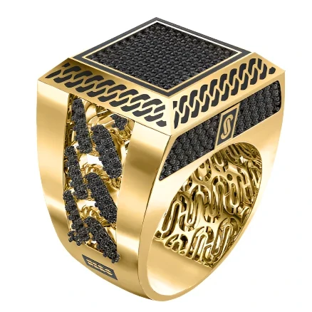 10k Solid Gold MONACO NERO CZ MENS SQUARE RING (NERO 5) - Image 3