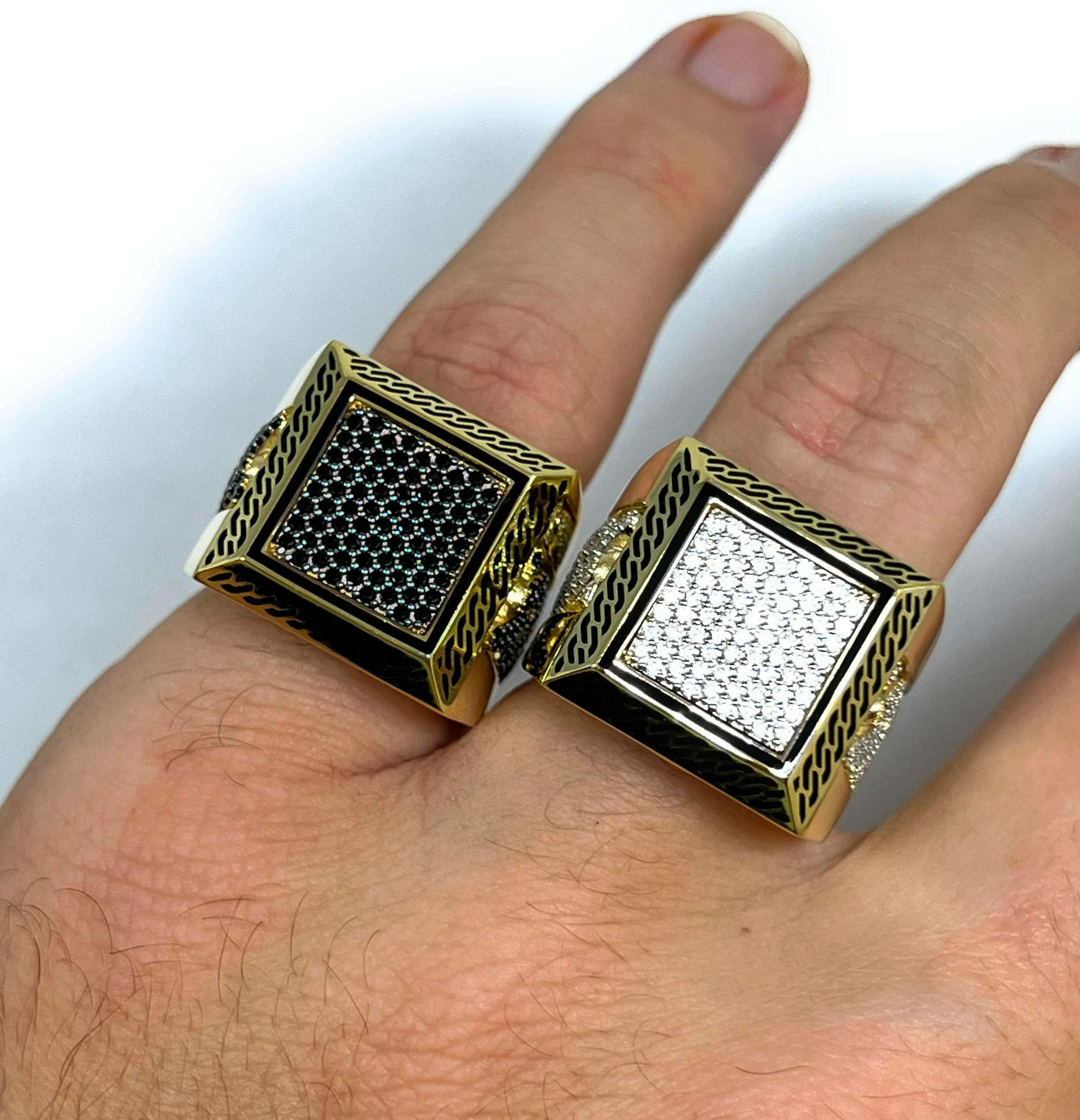 10k Solid Gold MONACO NERO CZ MENS SQUARE RING (NERO 5) - Image 5