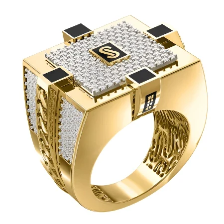 10k Solid Gold MONACO NERO CZ MENS SQUARE RING (NERO 7)