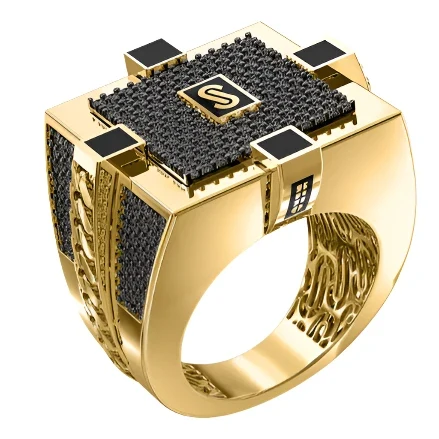 10k Solid Gold MONACO NERO CZ MENS SQUARE RING (NERO 7) - Image 3