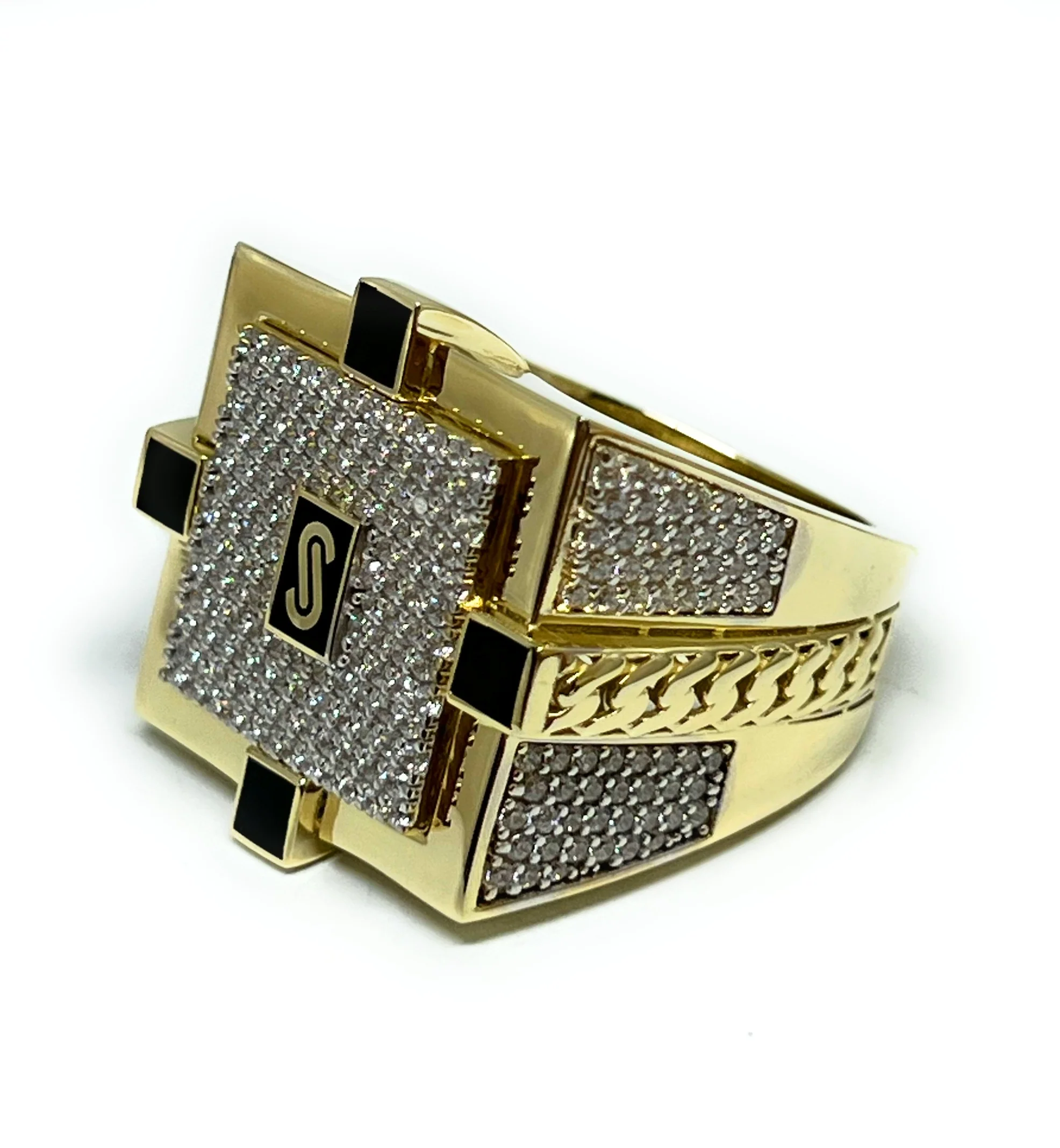 10k Solid Gold MONACO NERO CZ MENS SQUARE RING (NERO 7) - Image 5