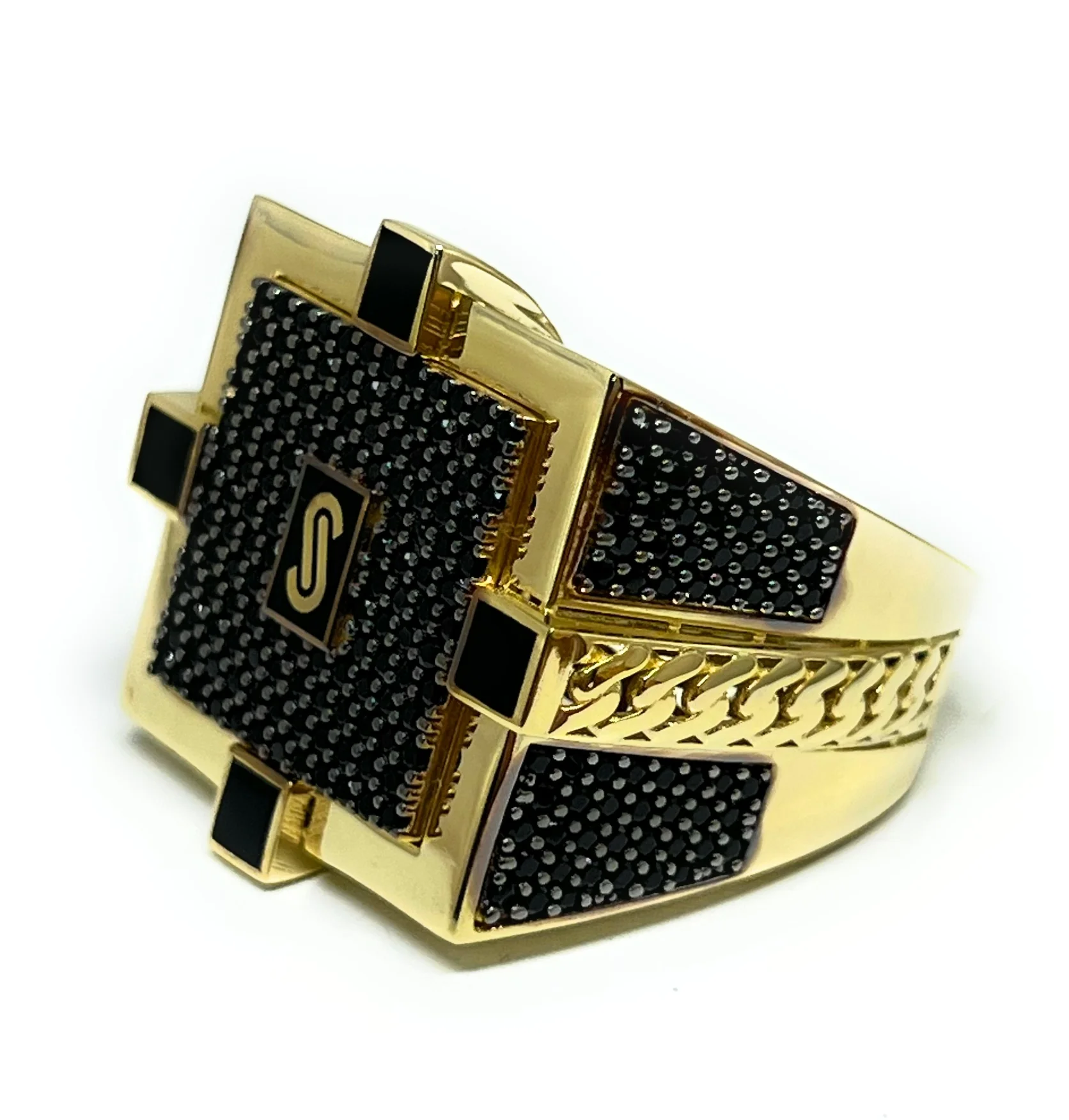 10k Solid Gold MONACO NERO CZ MENS SQUARE RING (NERO 7) - Image 9