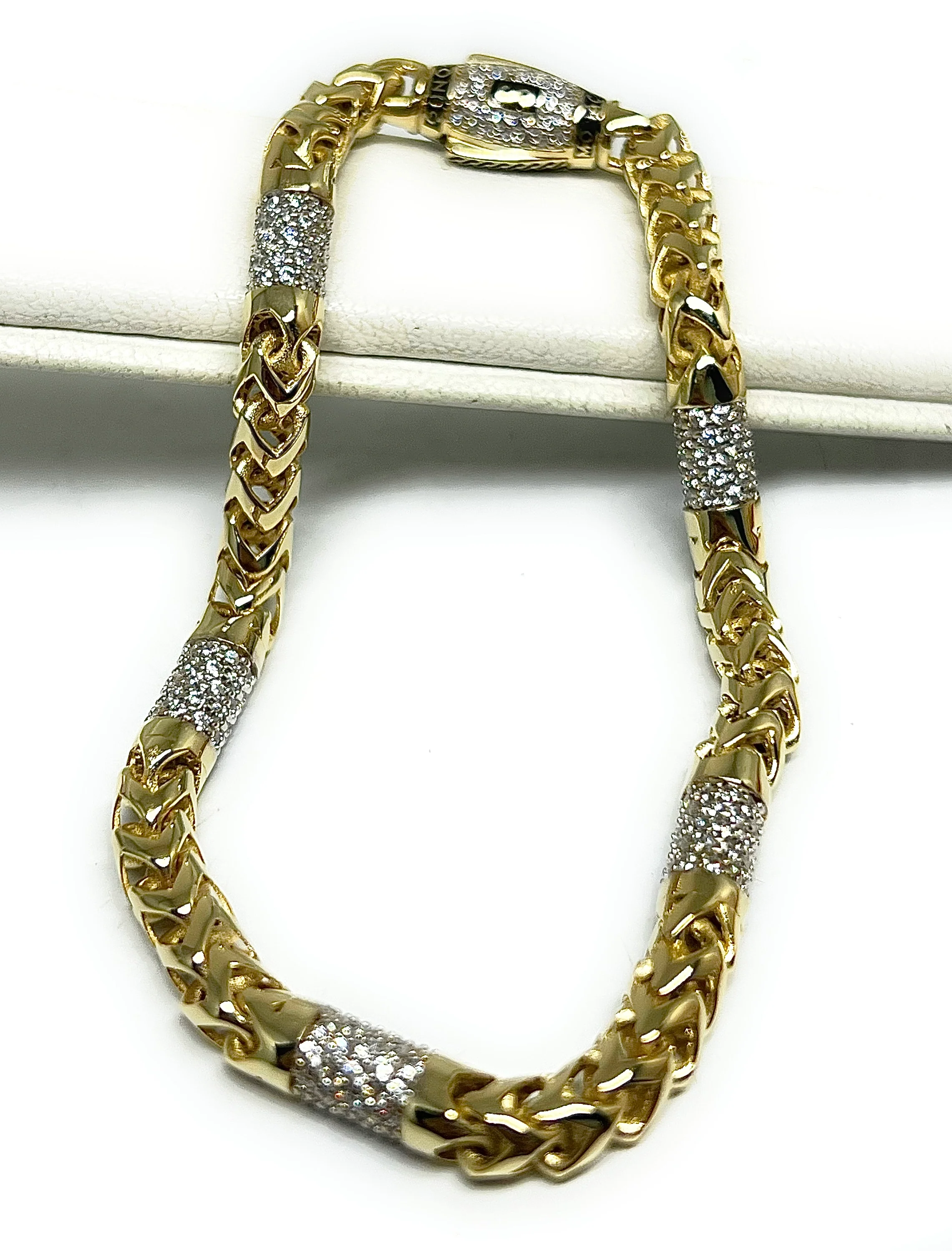 10k Solid Gold Monaco "RONDO" FRANCO ALTERNATE CZ LINK Brracelet 7-8 inch 5mm CZ LOCK (Semi-Hollow)