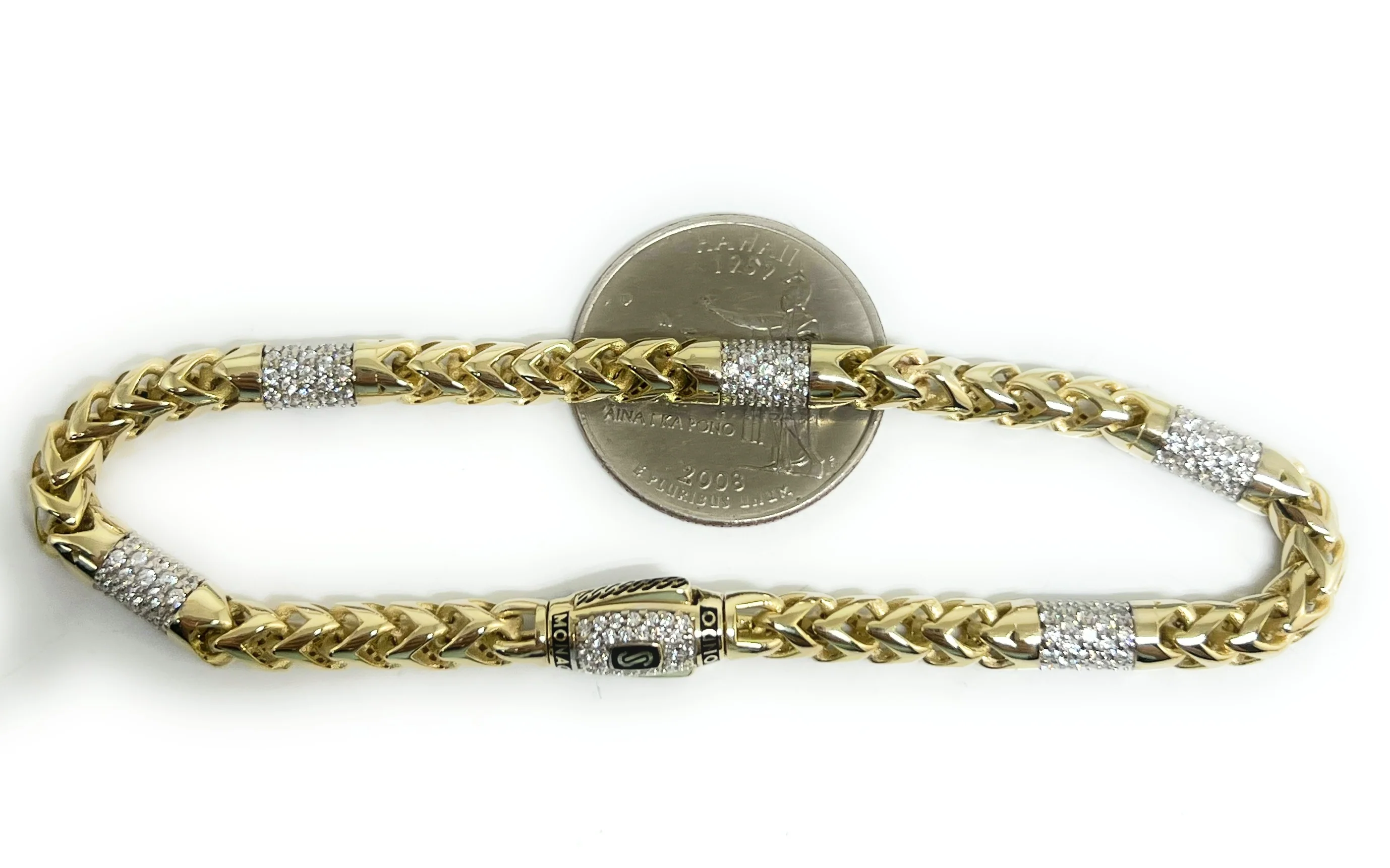 10k Solid Gold Monaco "RONDO" FRANCO ALTERNATE CZ LINK Brracelet 7-8 inch 5mm CZ LOCK (Semi-Hollow) - Image 3