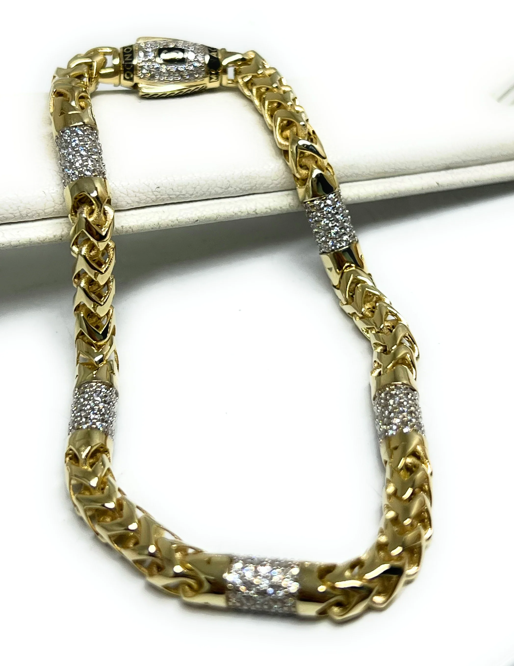 10k Solid Gold Monaco "RONDO" FRANCO ALTERNATE CZ LINK Brracelet 7-8 inch 5mm CZ LOCK (Semi-Hollow) - Image 4
