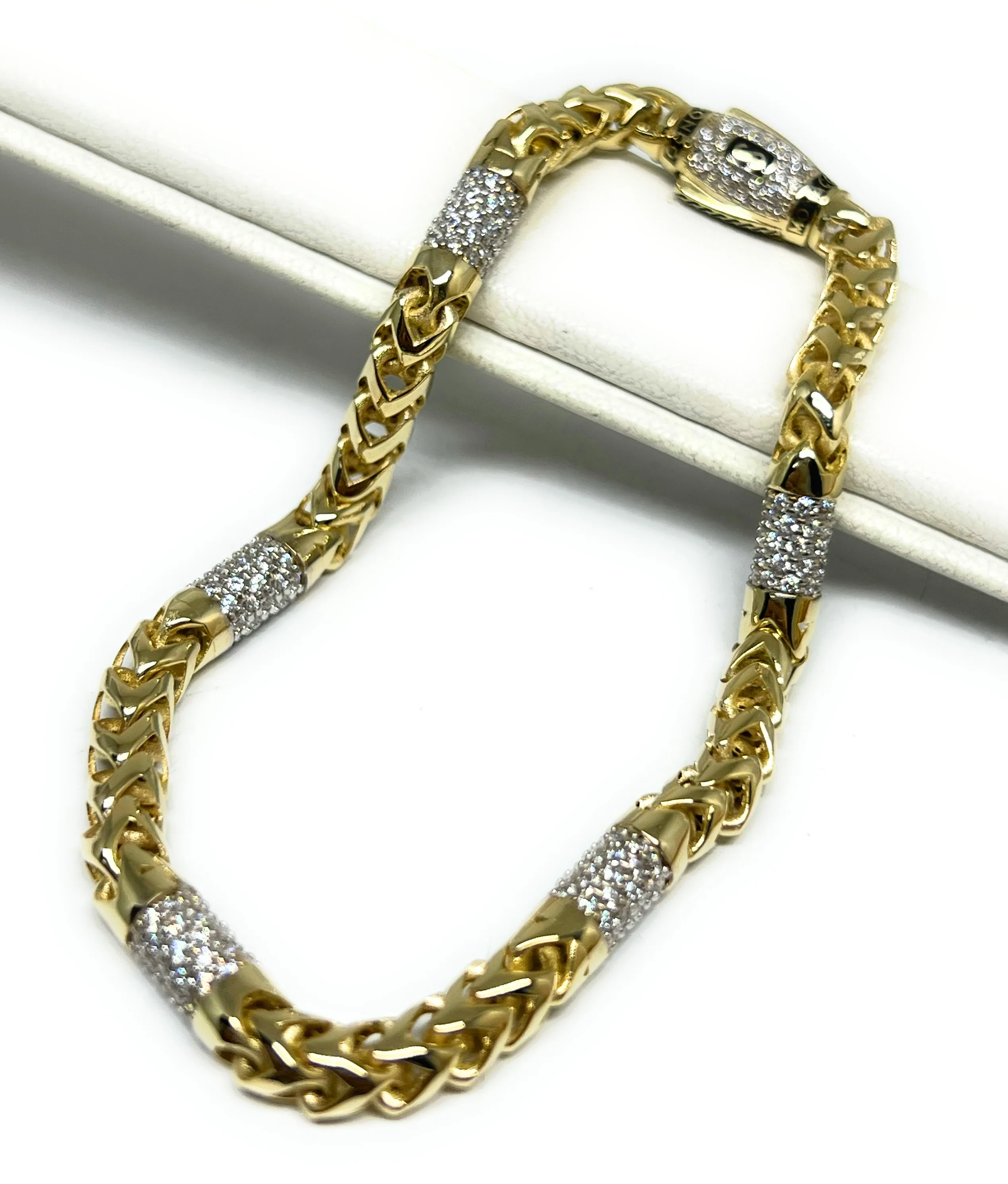 10k Solid Gold Monaco "RONDO" FRANCO ALTERNATE CZ LINK Brracelet 7-8 inch 5mm CZ LOCK (Semi-Hollow) - Image 5