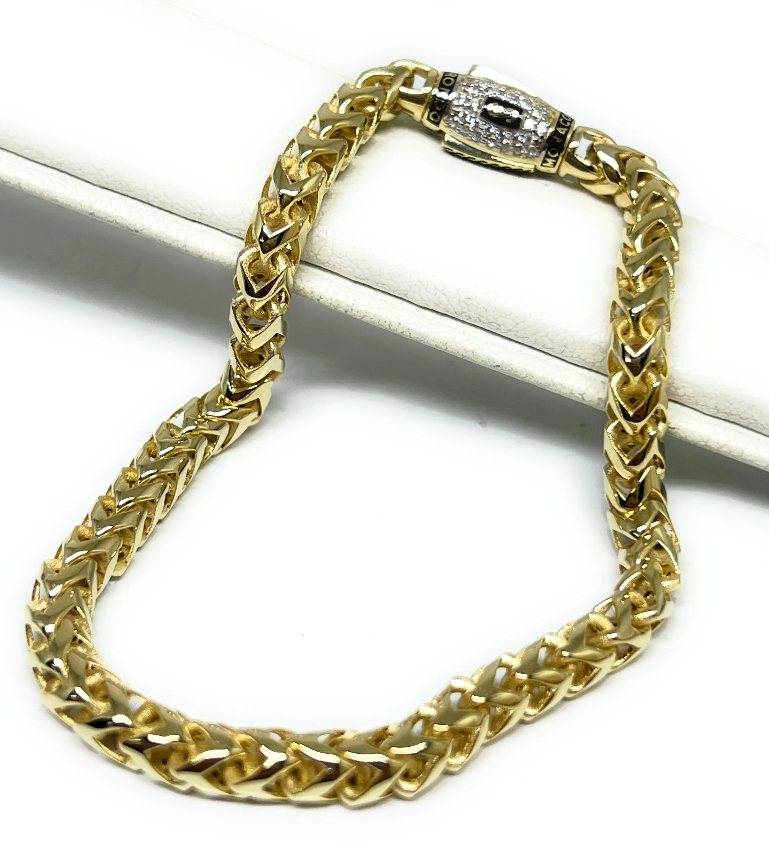10k Solid Gold Monaco "RONDO" FRANCO LINK Brracelet 7-8 inch 5mm CZ LOCK (Semi-Hollow) - Image 5