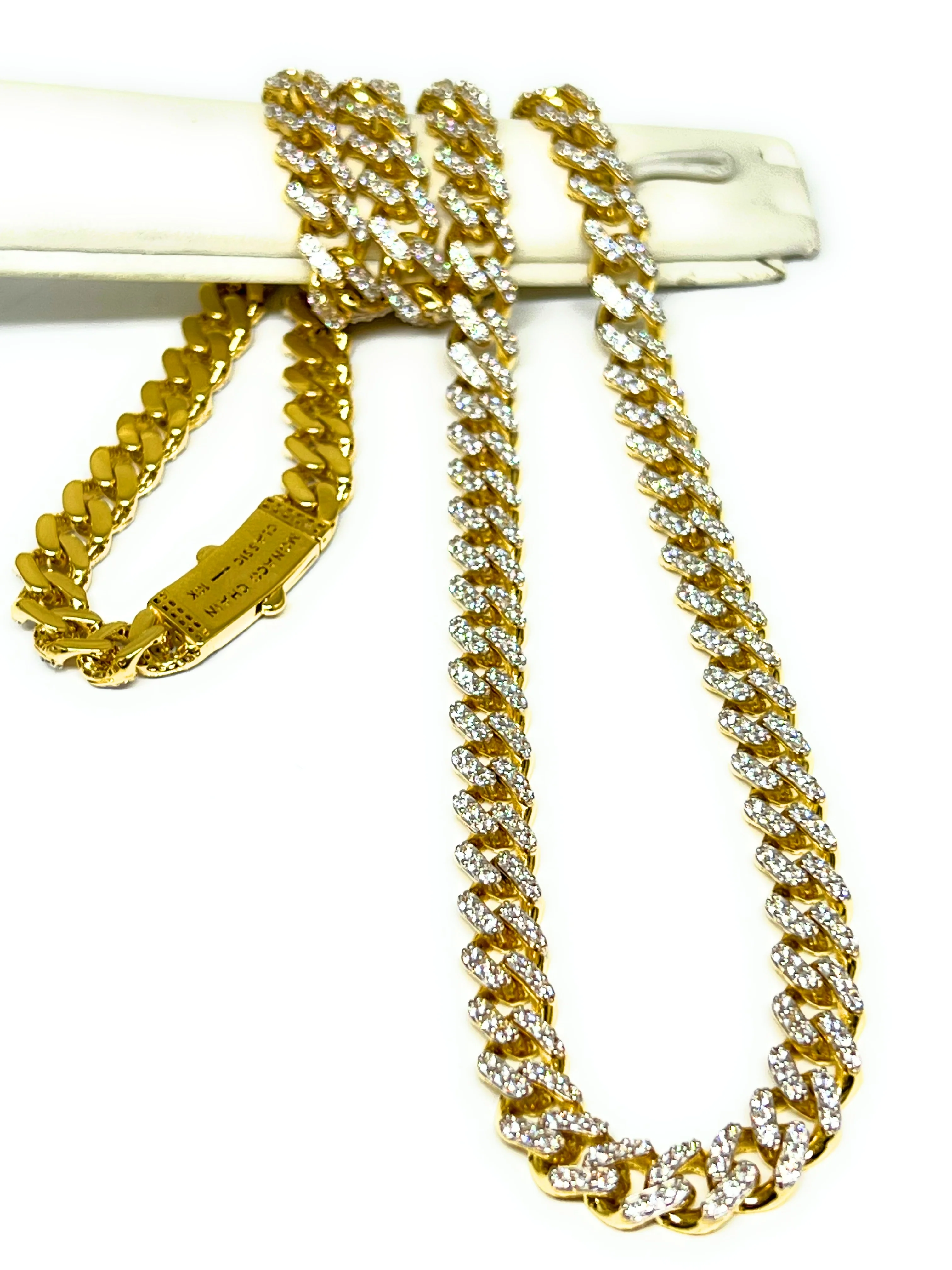 10k Solid Gold Monaco SWAROVSKI CZ Miami Cuban Link Chain 18-24 inches 8mm (Semi-Hollow) 29-39g - Image 3