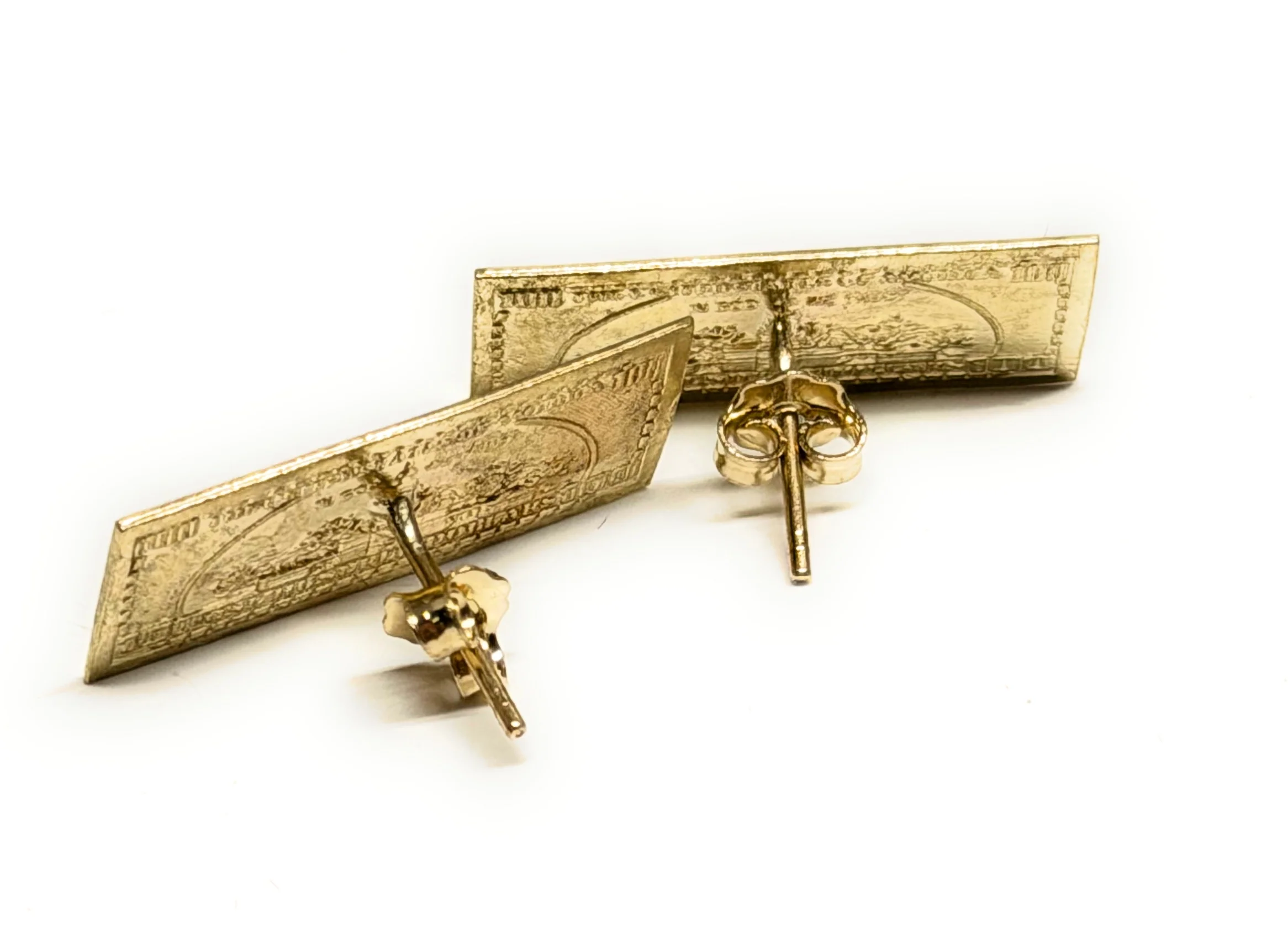 10k Solid Gold Money Benjamin $100 Bill Earrings - Image 4