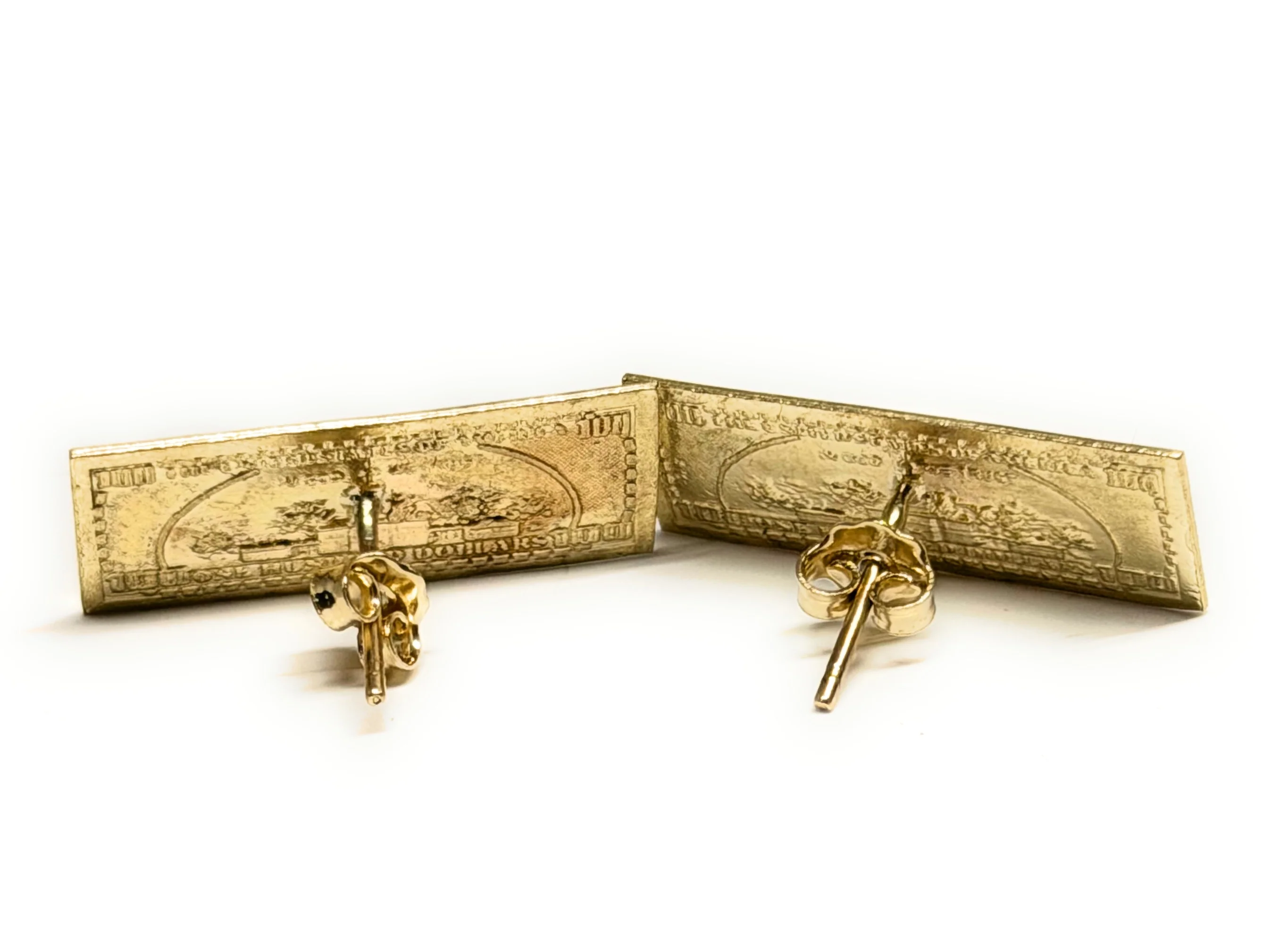 10k Solid Gold Money Benjamin $100 Bill Earrings - Image 5