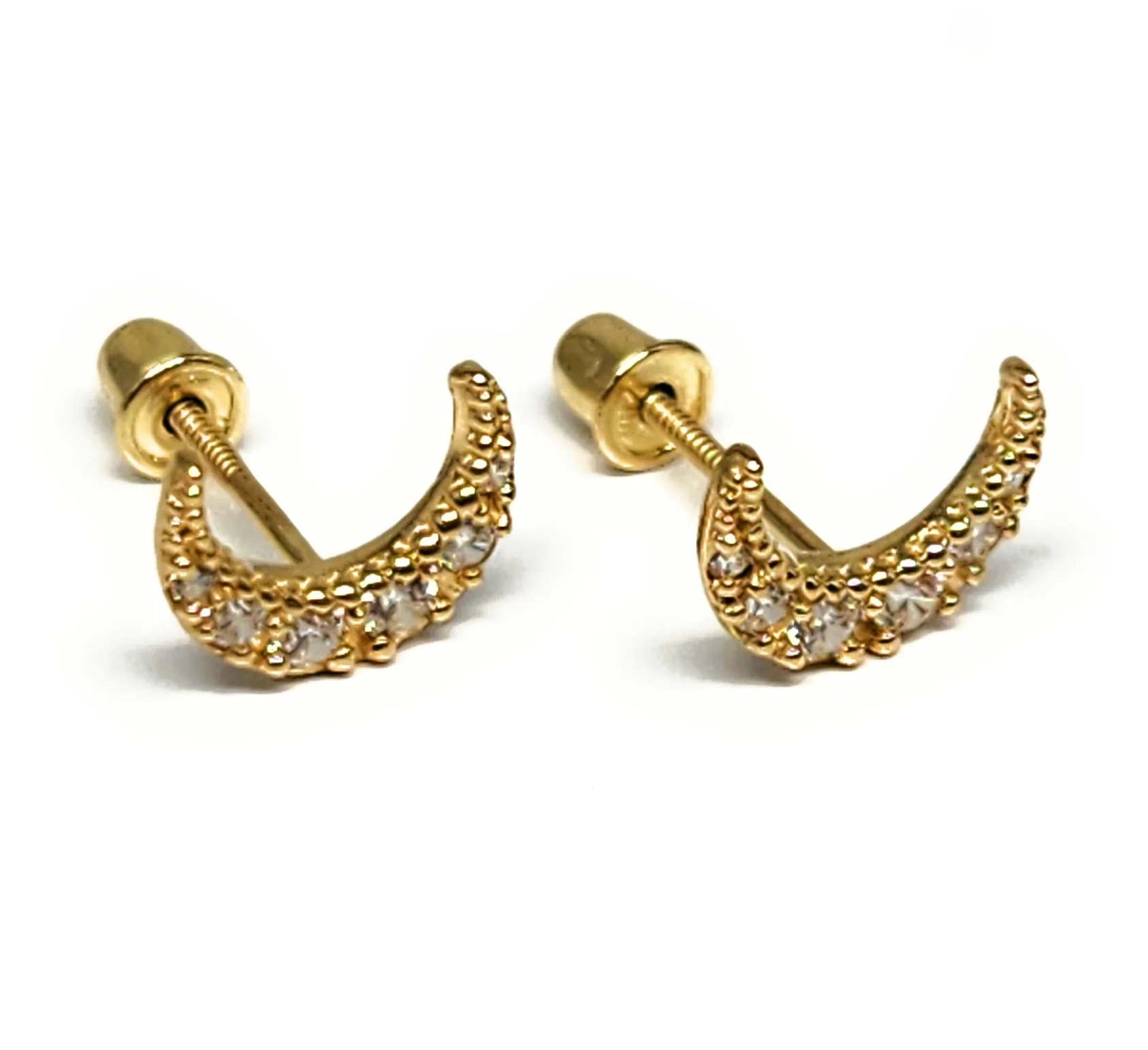 10k Solid Gold MOONS ZIRCONIA MINI DAINTY Stud Earrings (FCE 23) - Image 3