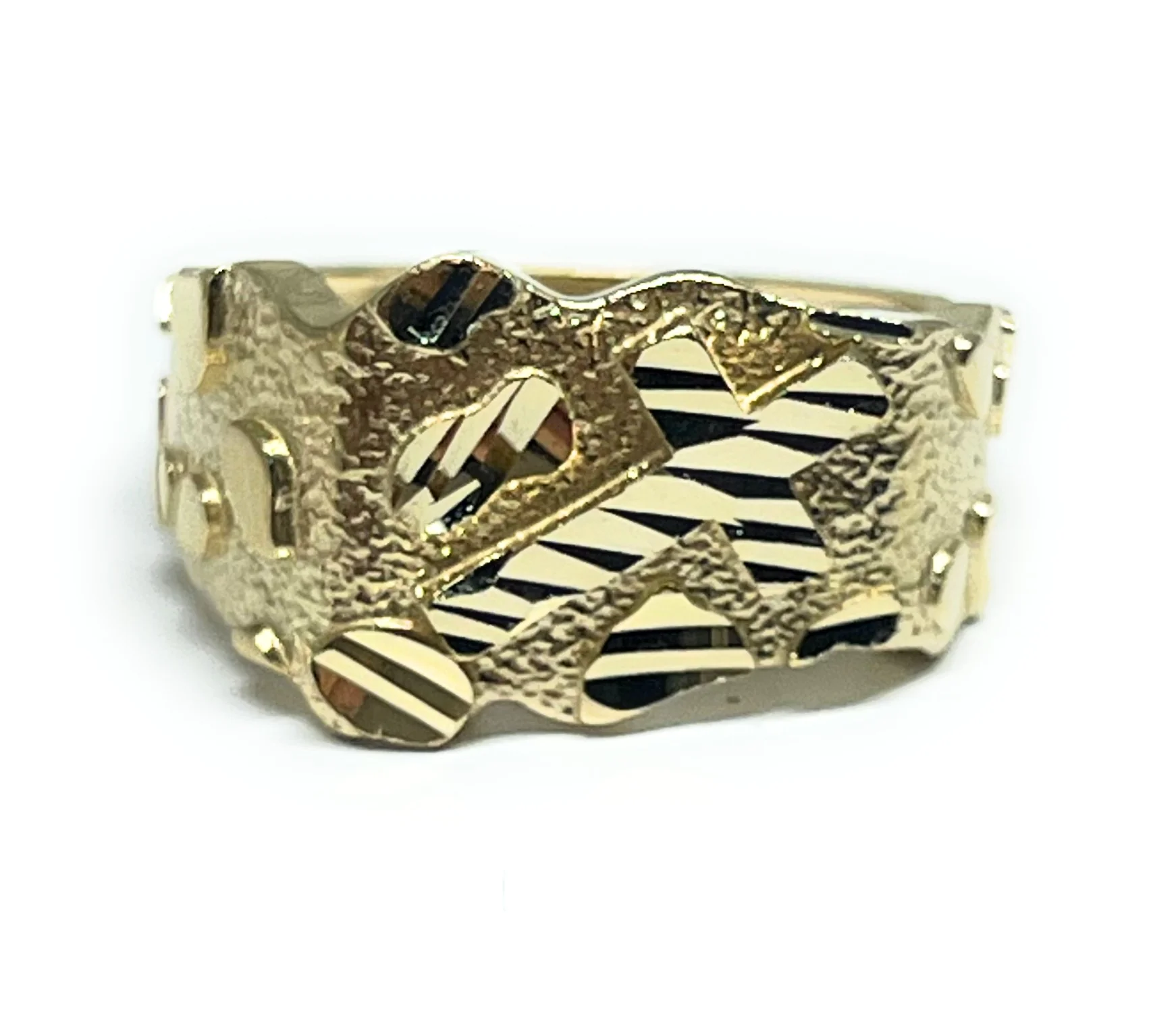 14k Solid Gold NUGGET CROSS RING (6.4g)