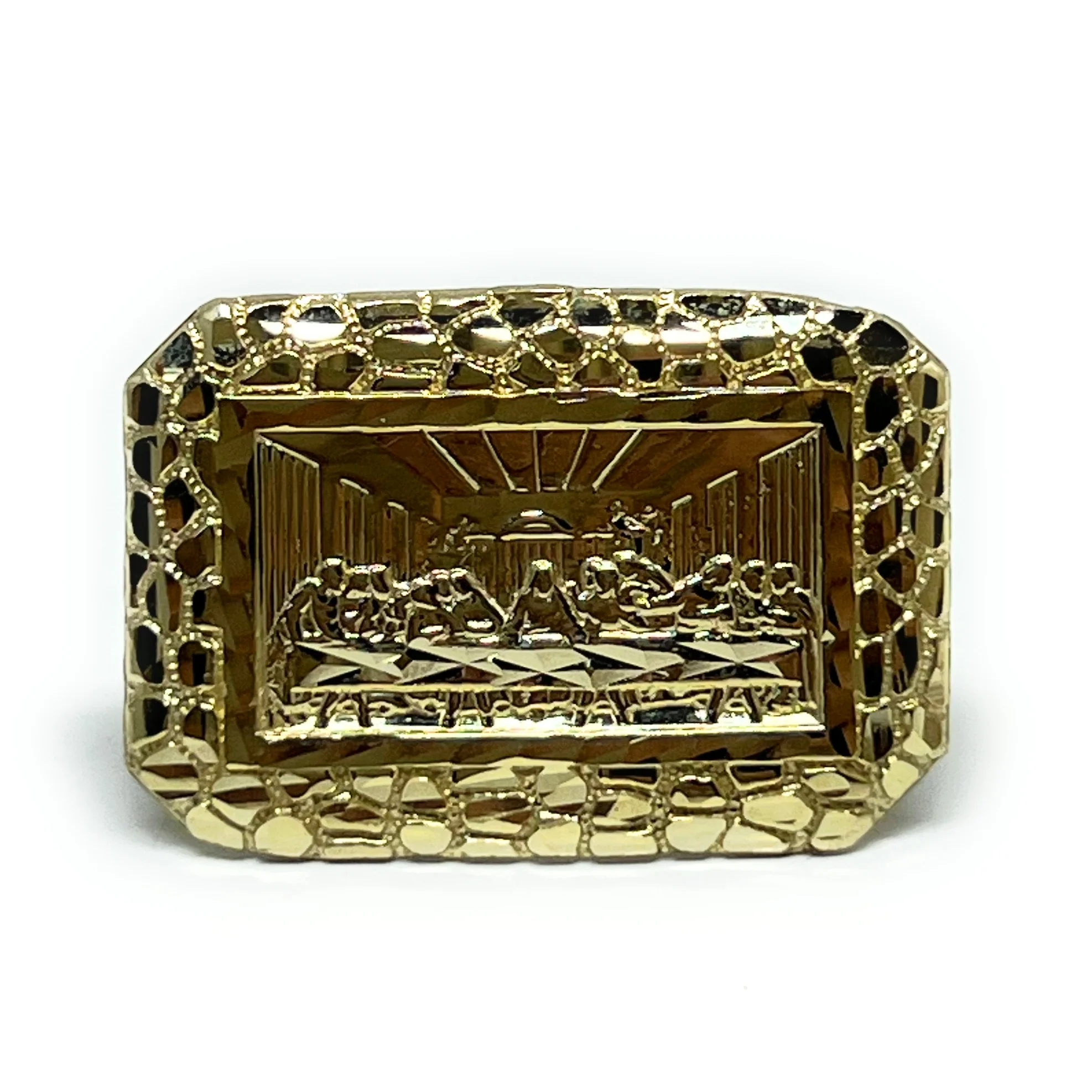 10k Solid Gold NUGGET SQUARE Last Supper Ring (MED, LG)