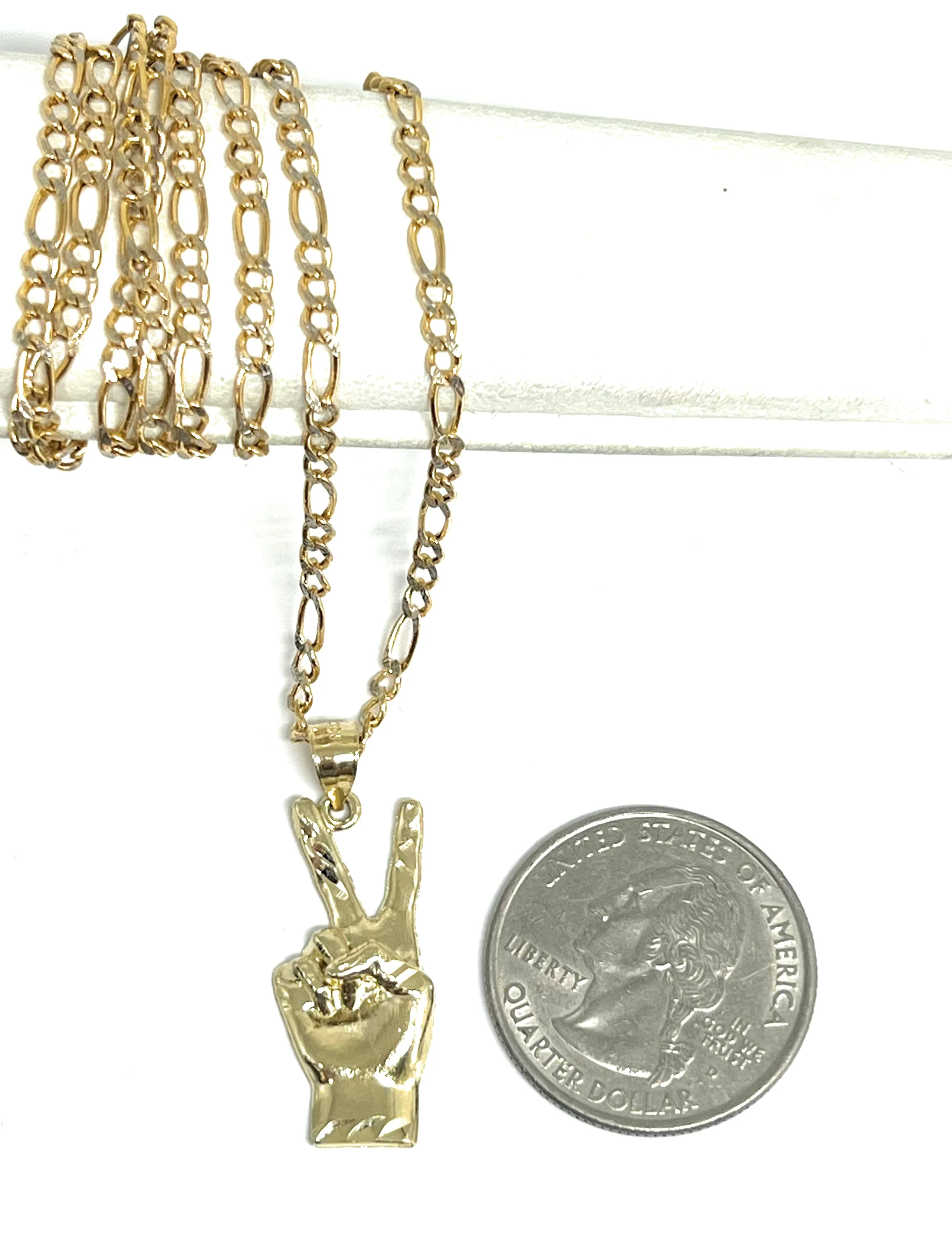 10k Solid Gold Peace Sign Hand Pendant Necklace - Image 2