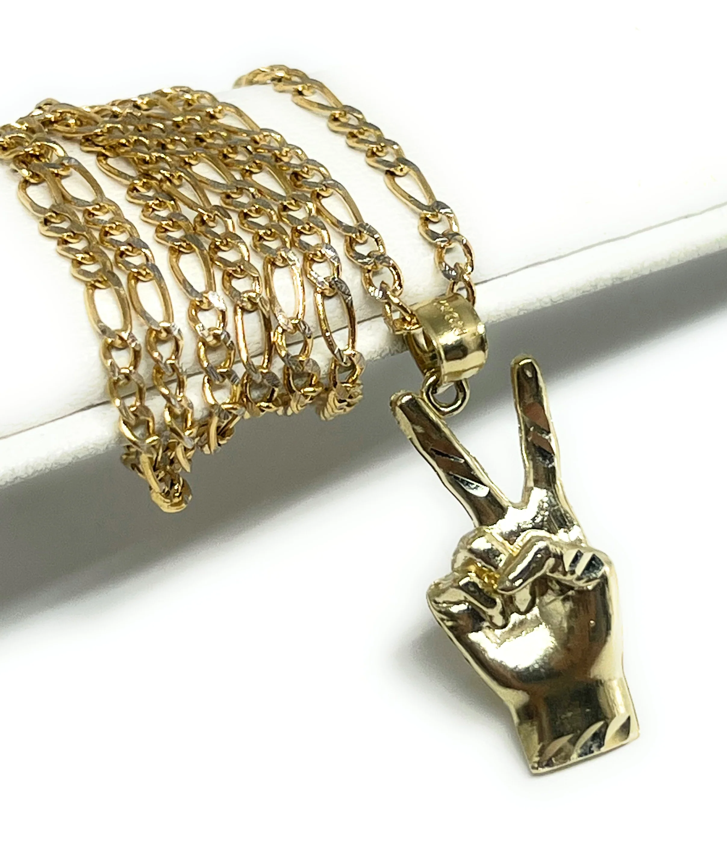 10k Solid Gold Peace Sign Hand Pendant Necklace - Image 3