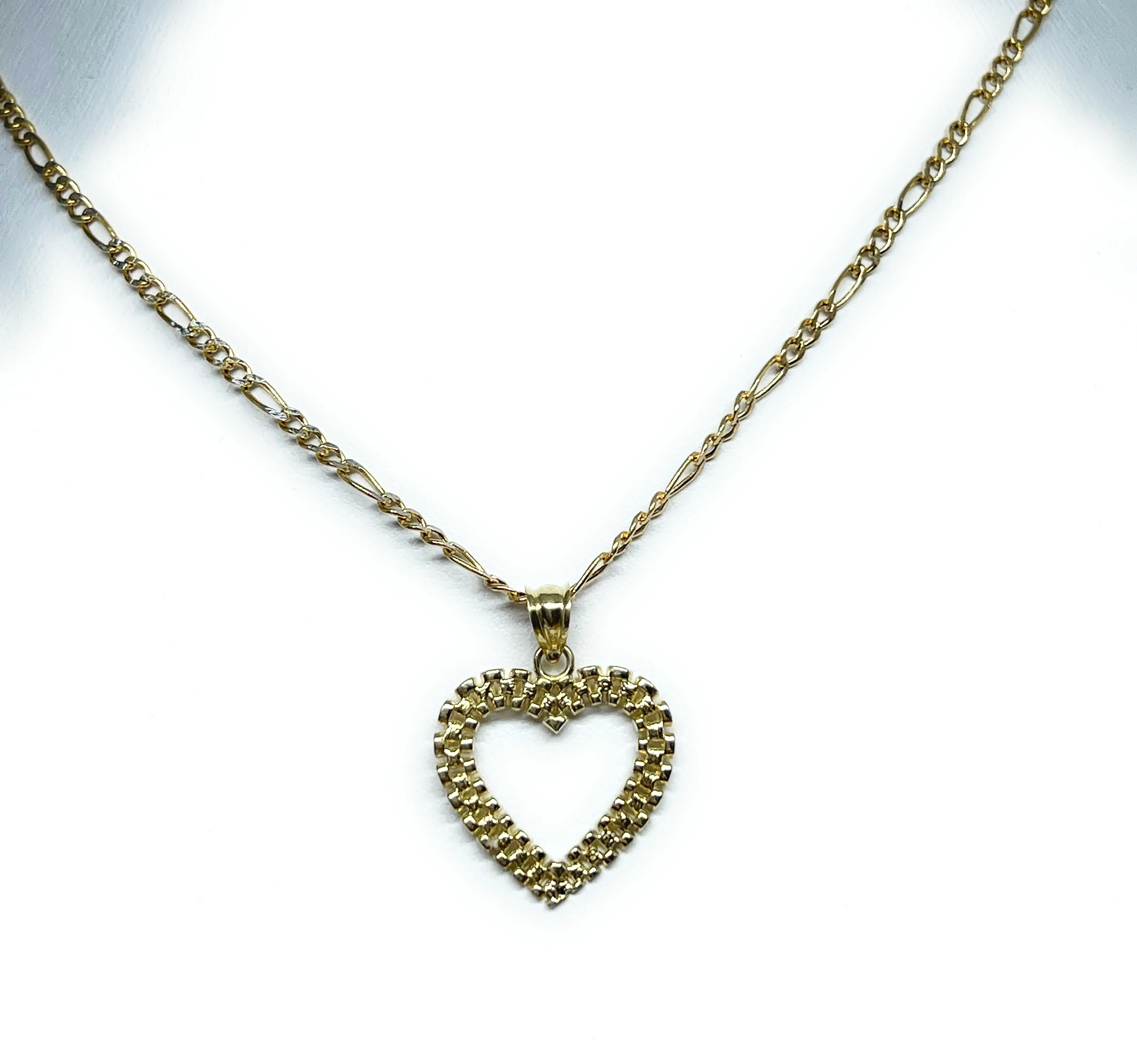 10k Solid Gold "Rolex" Style Heart Pendant Necklace Figaro Chain - Image 3