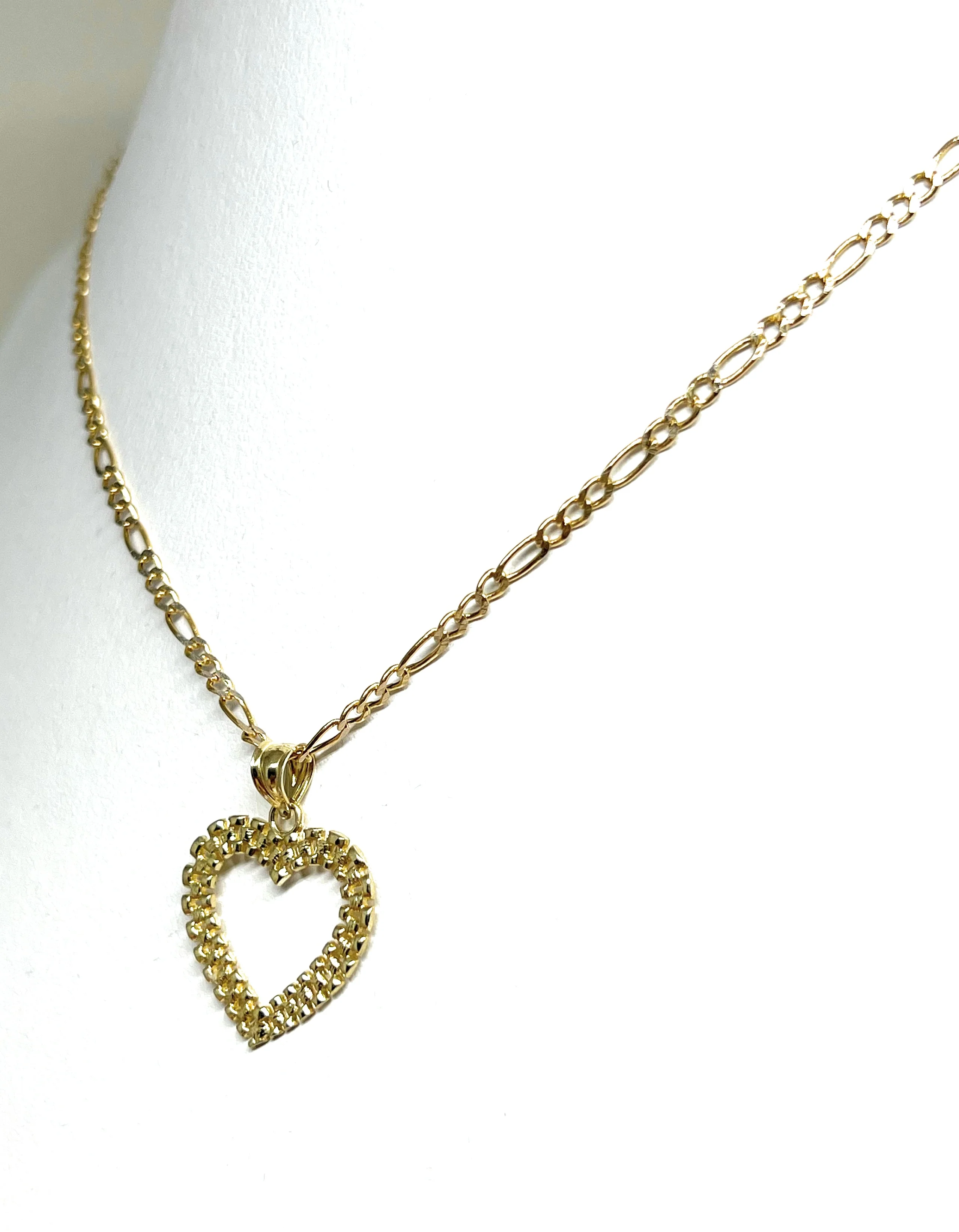 10k Solid Gold "Rolex" Style Heart Pendant Necklace Figaro Chain - Image 7